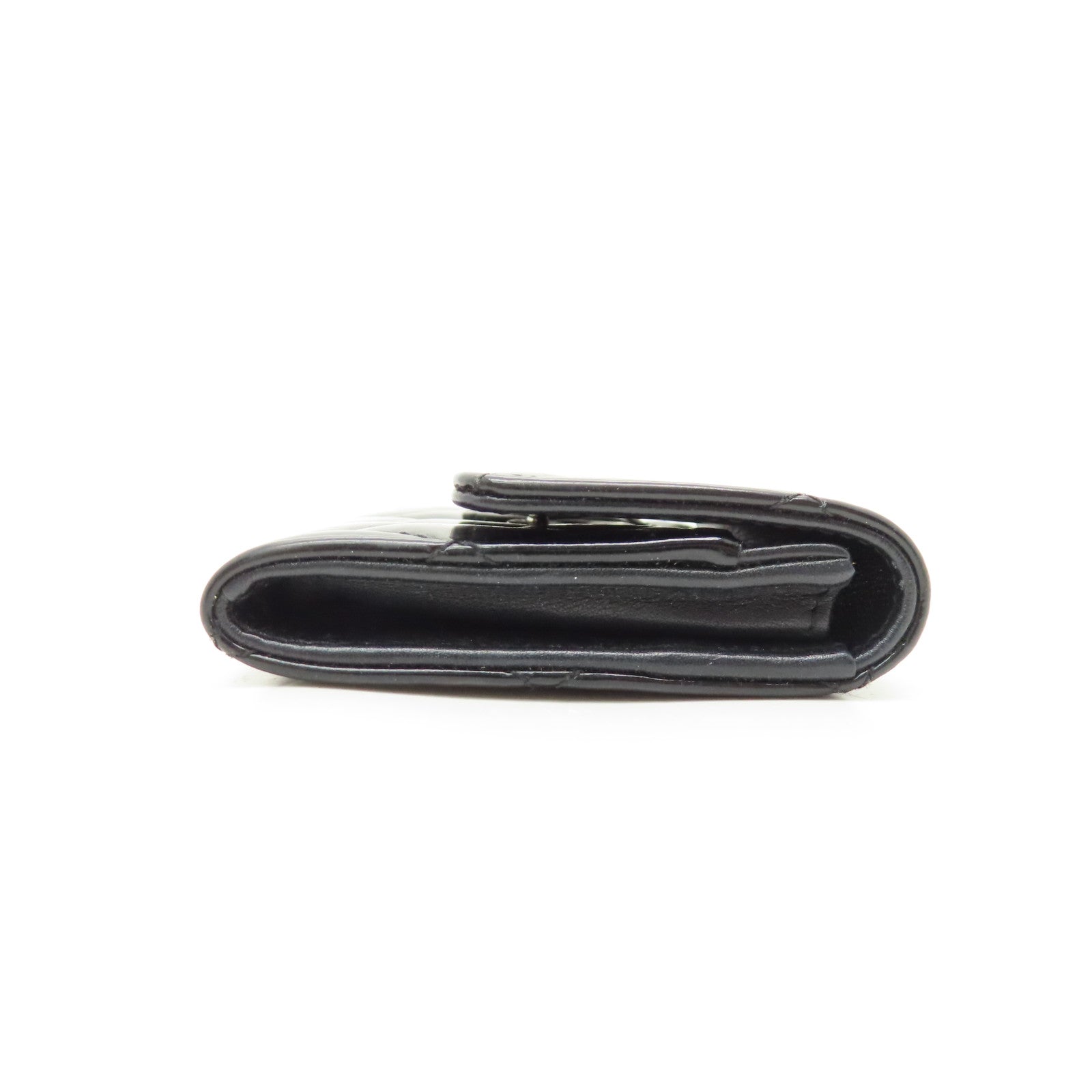 CHANEL Rhombus Patent Leather Card Case Silver Buckle Card Case Black