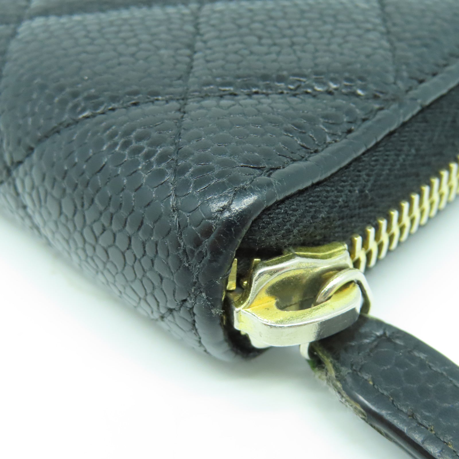 CHANEL 菱格Caviar皮革Wallet金扣長錢包黑色