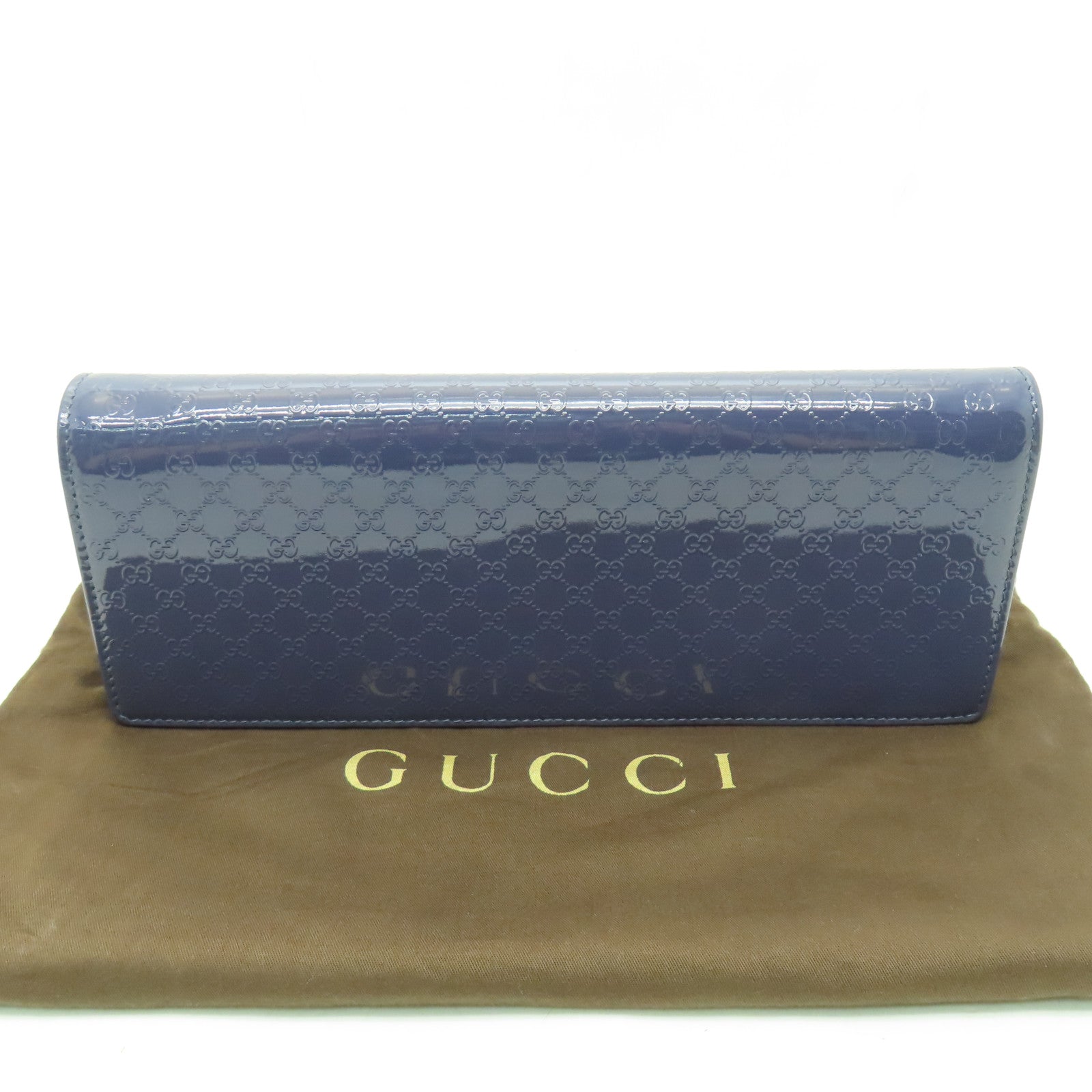 GUCCI 漆皮/壓紋皮革Clutch Bag銀扣手拿包藍色