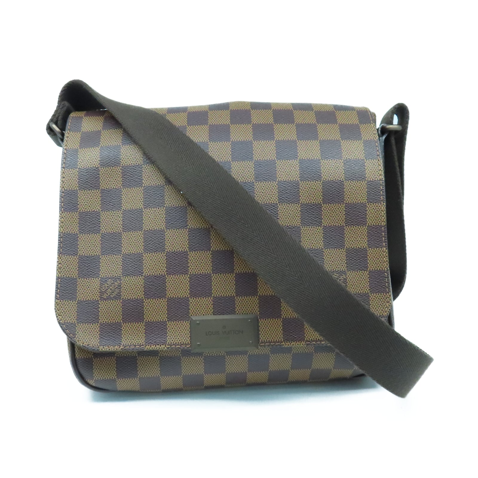 LOUIS VUITTON Damier District PM金扣肩背袋棕色
