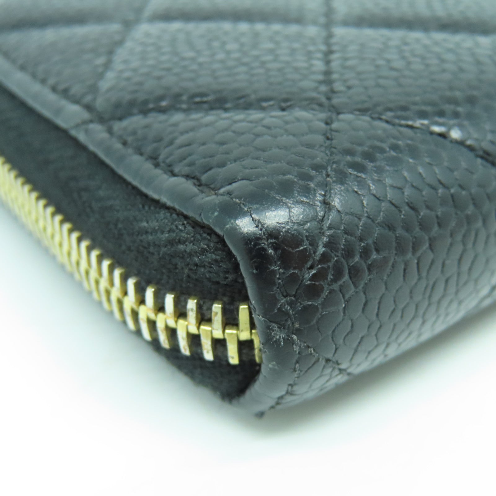 CHANEL 菱格Caviar皮革Wallet金扣長錢包黑色