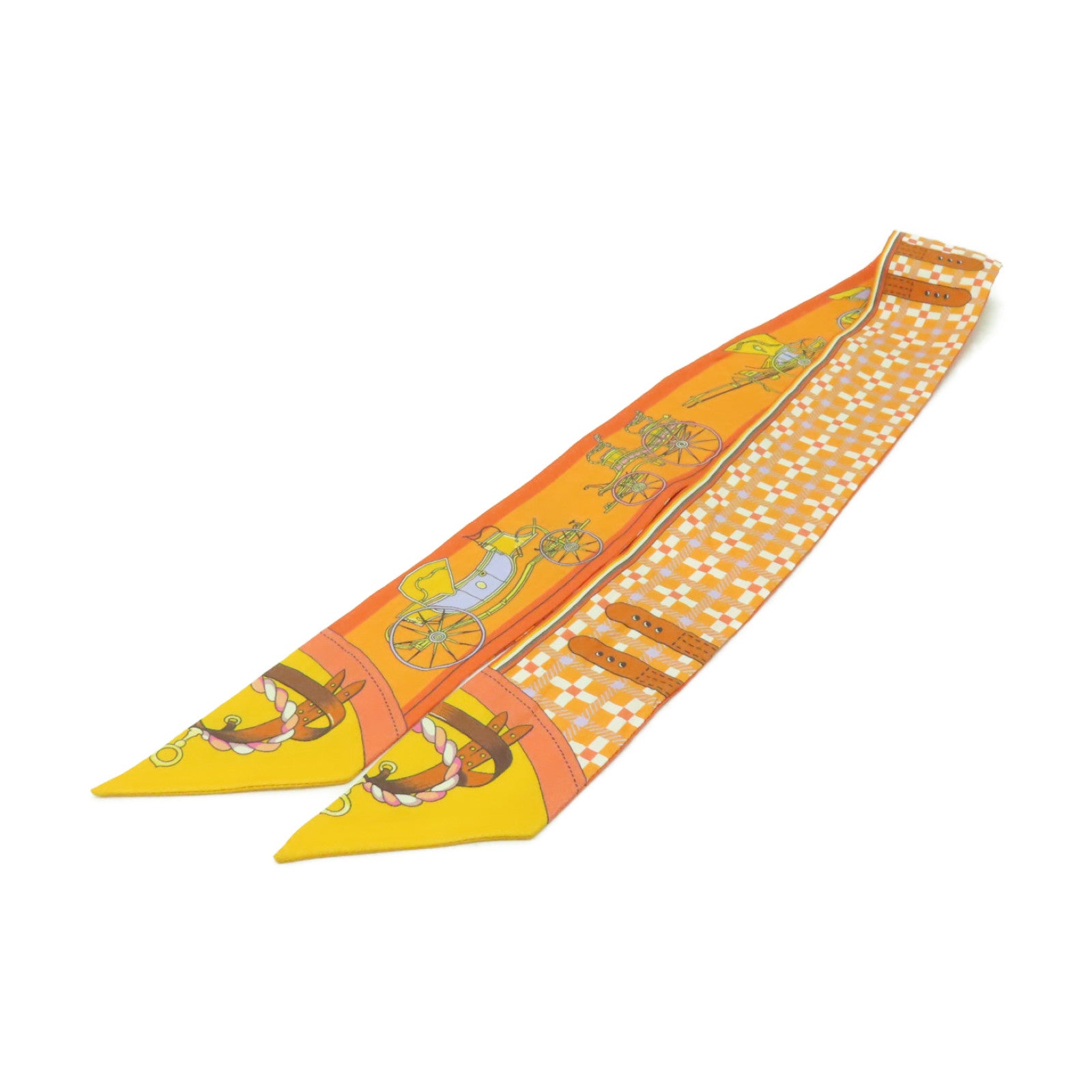 HERMES 絲質Twilly絲巾橙色/彩色