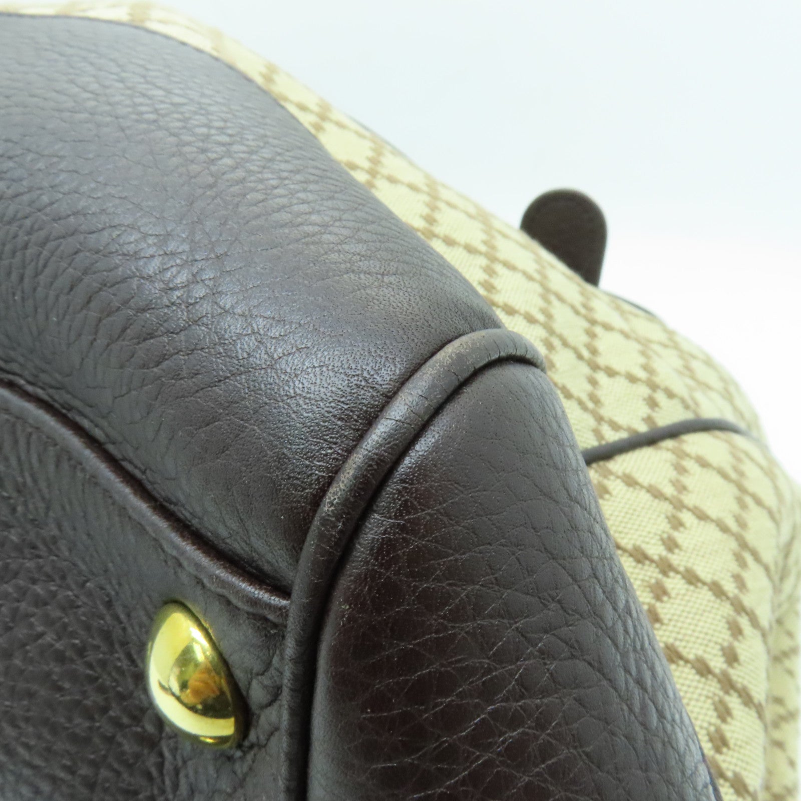 GUCCI Cowhide Leather/Canvas Hand Bag Gold Buckle Hand Bag Brown/Black