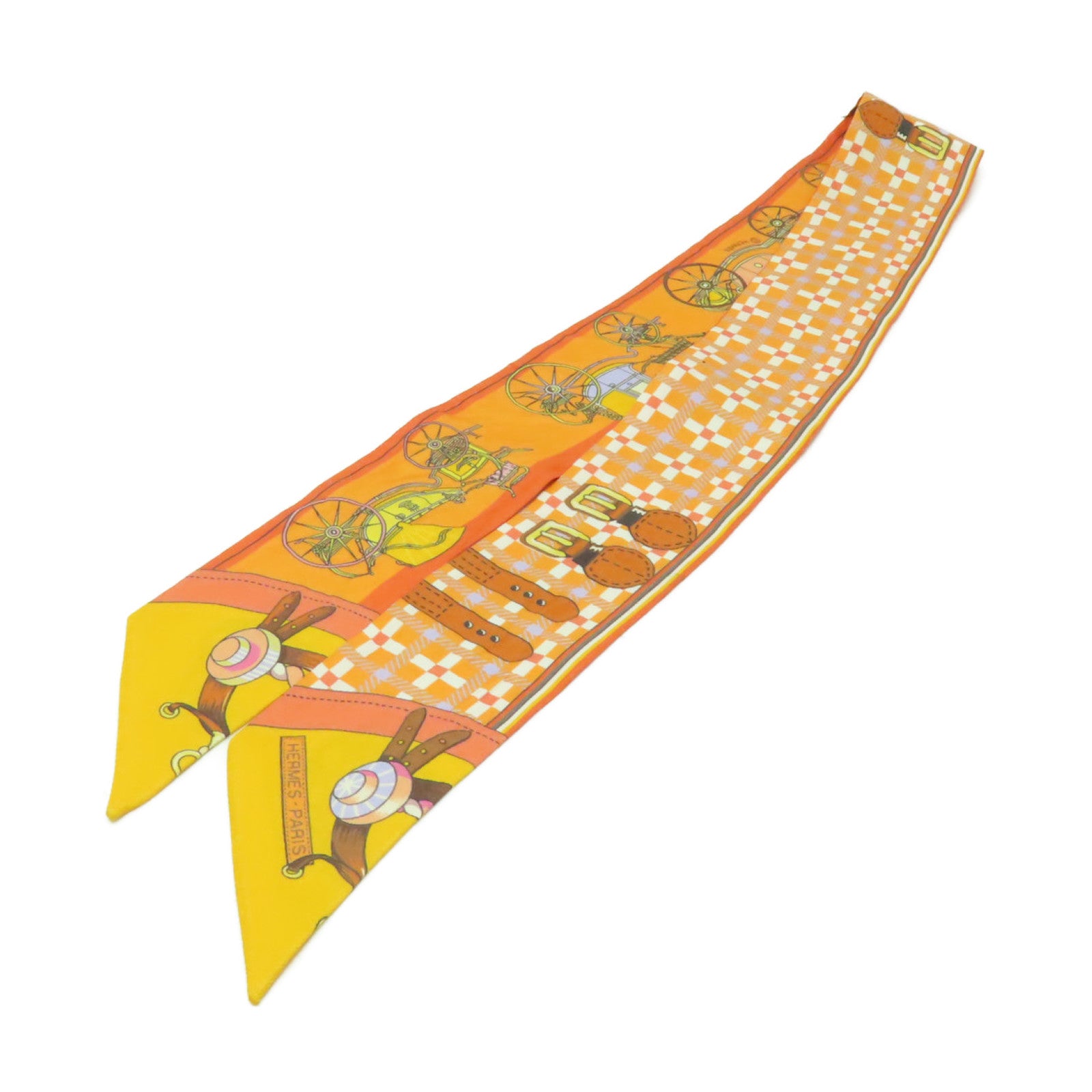 HERMES 絲質Twilly絲巾橙色/彩色
