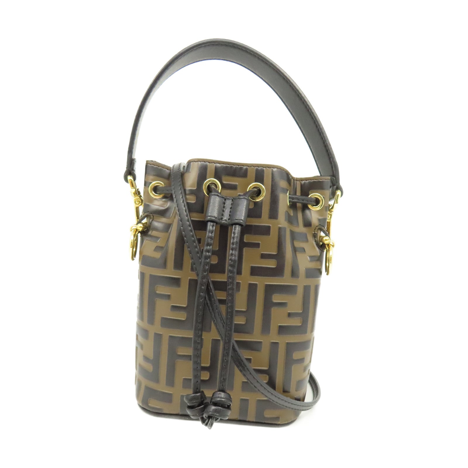 FENDI 牛皮皮革Mon Tresor金扣手挽肩背兩用袋啡色