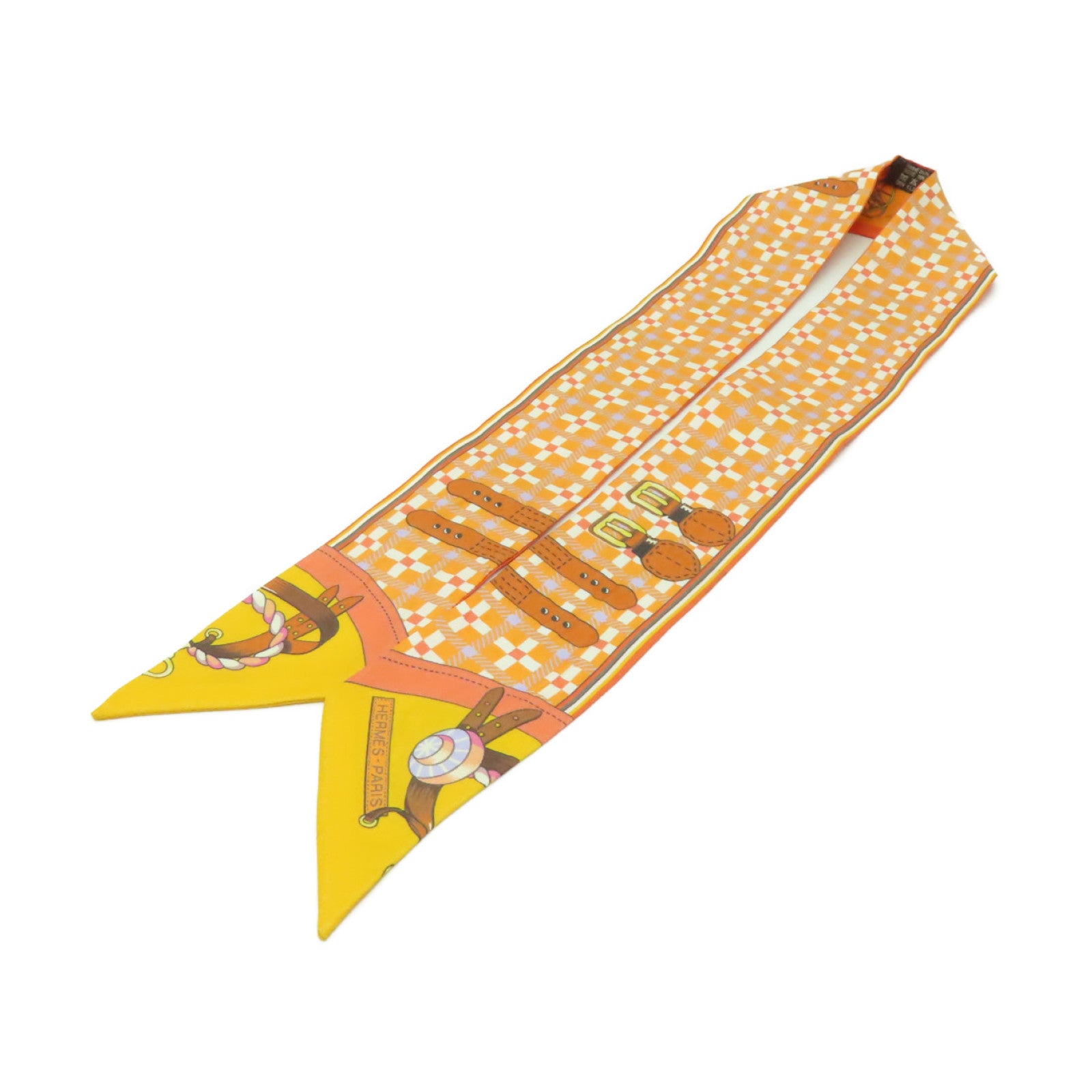 HERMES 絲質Twilly絲巾橙色/彩色