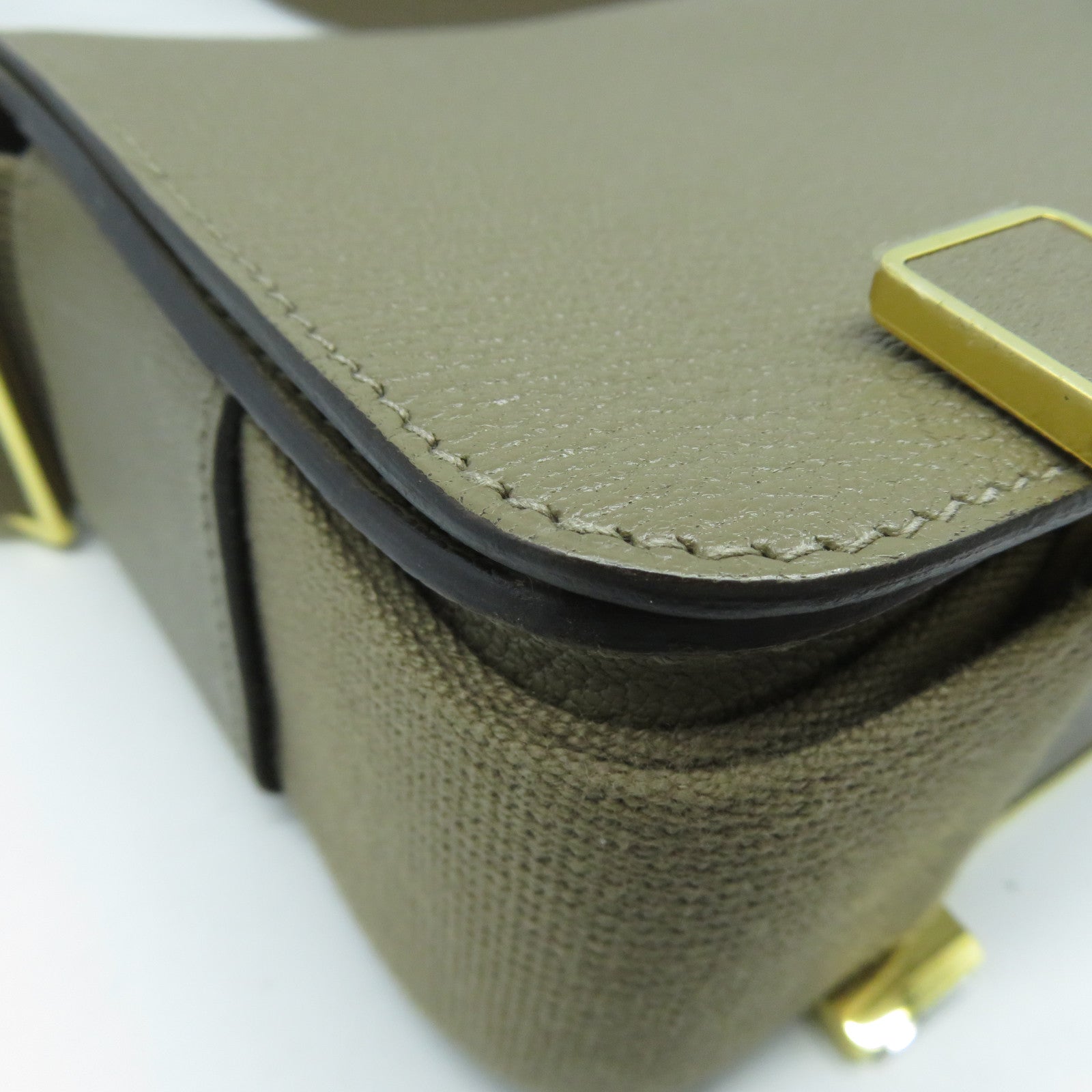 HERMES Chevre皮革Geta金扣肩背袋Etoupe大象灰色