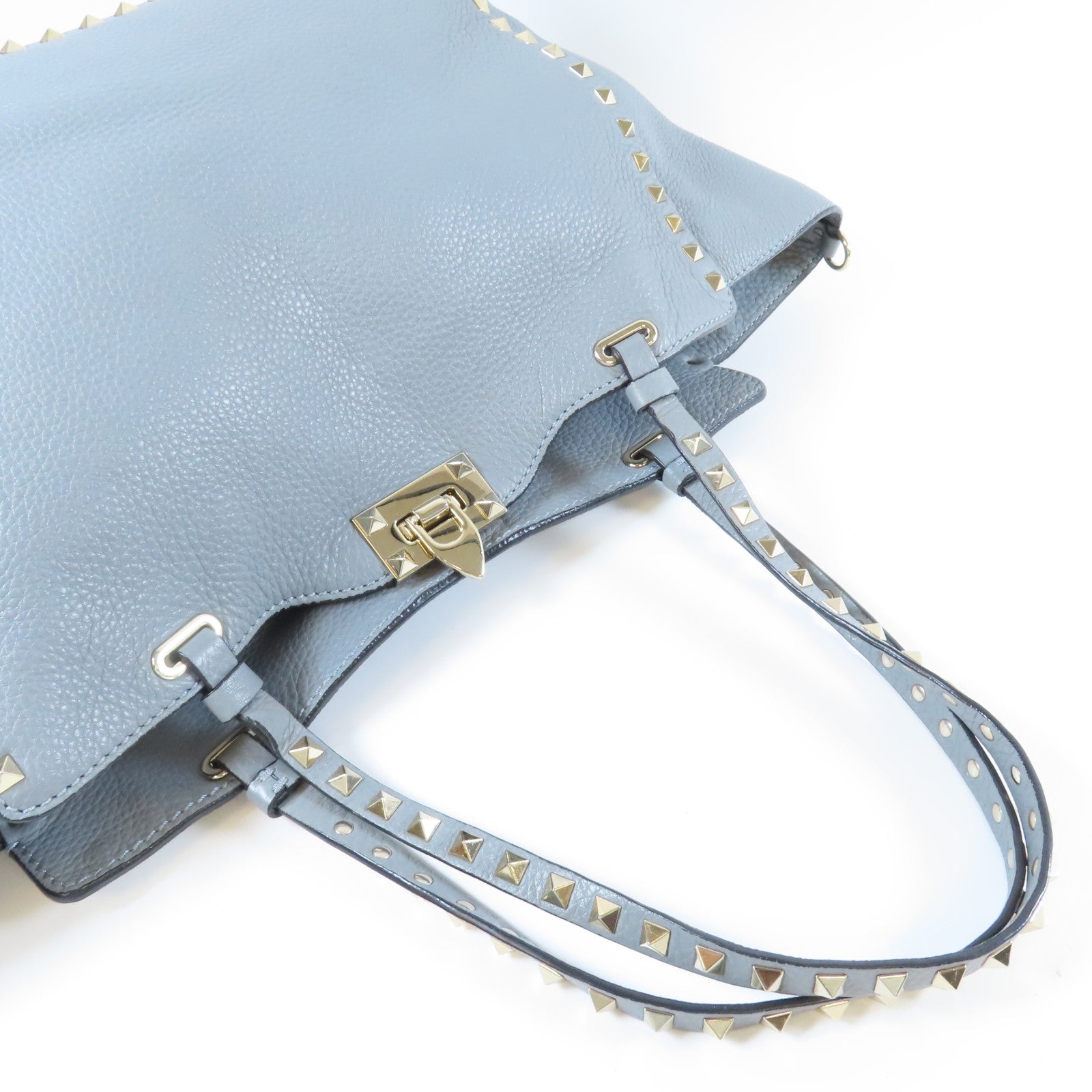 Valentino 牛皮皮革2 Way Shoulder Bag銀扣手挽肩背兩用袋藍色