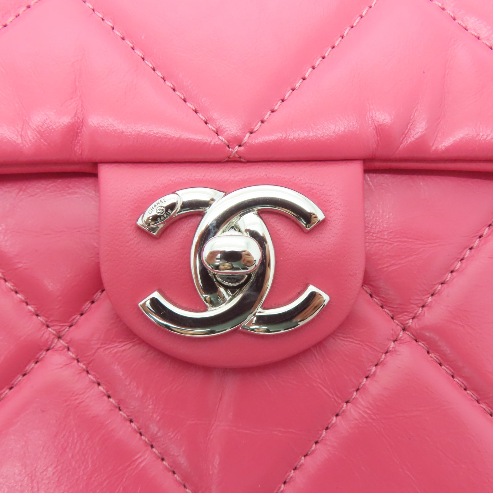 CHANEL 【激減優惠】菱格牛皮皮革Chain Shoulder Bag銀扣手挽肩背兩用袋粉紅色