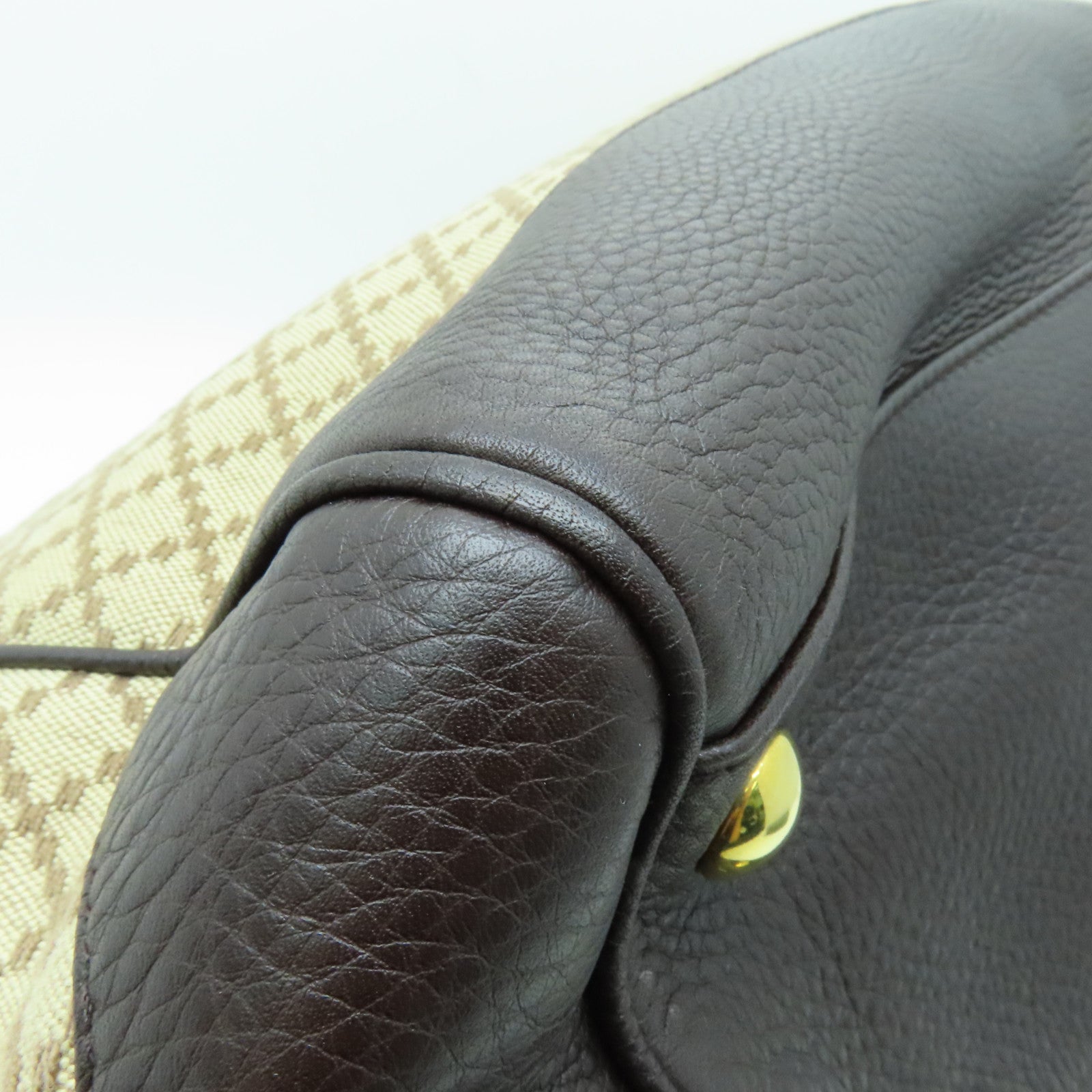 GUCCI Cowhide Leather/Canvas Hand Bag Gold Buckle Hand Bag Brown/Black