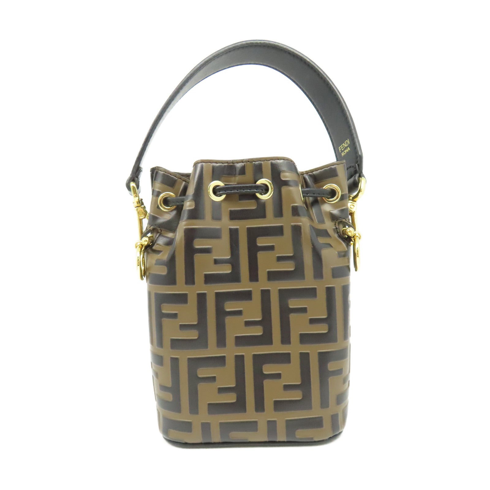 FENDI 牛皮皮革Mon Tresor金扣手挽肩背兩用袋啡色