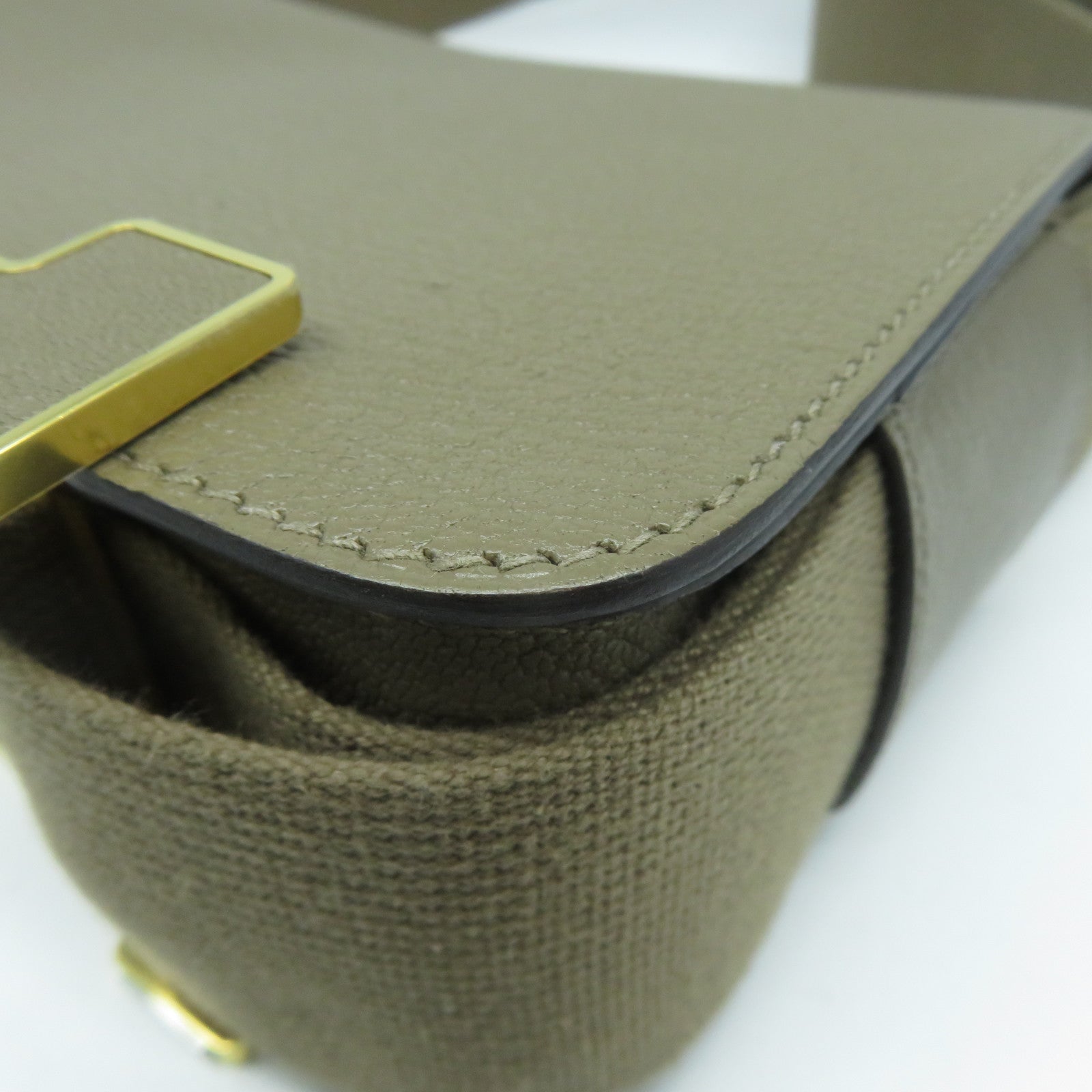 HERMES Chevre皮革Geta金扣肩背袋Etoupe大象灰色