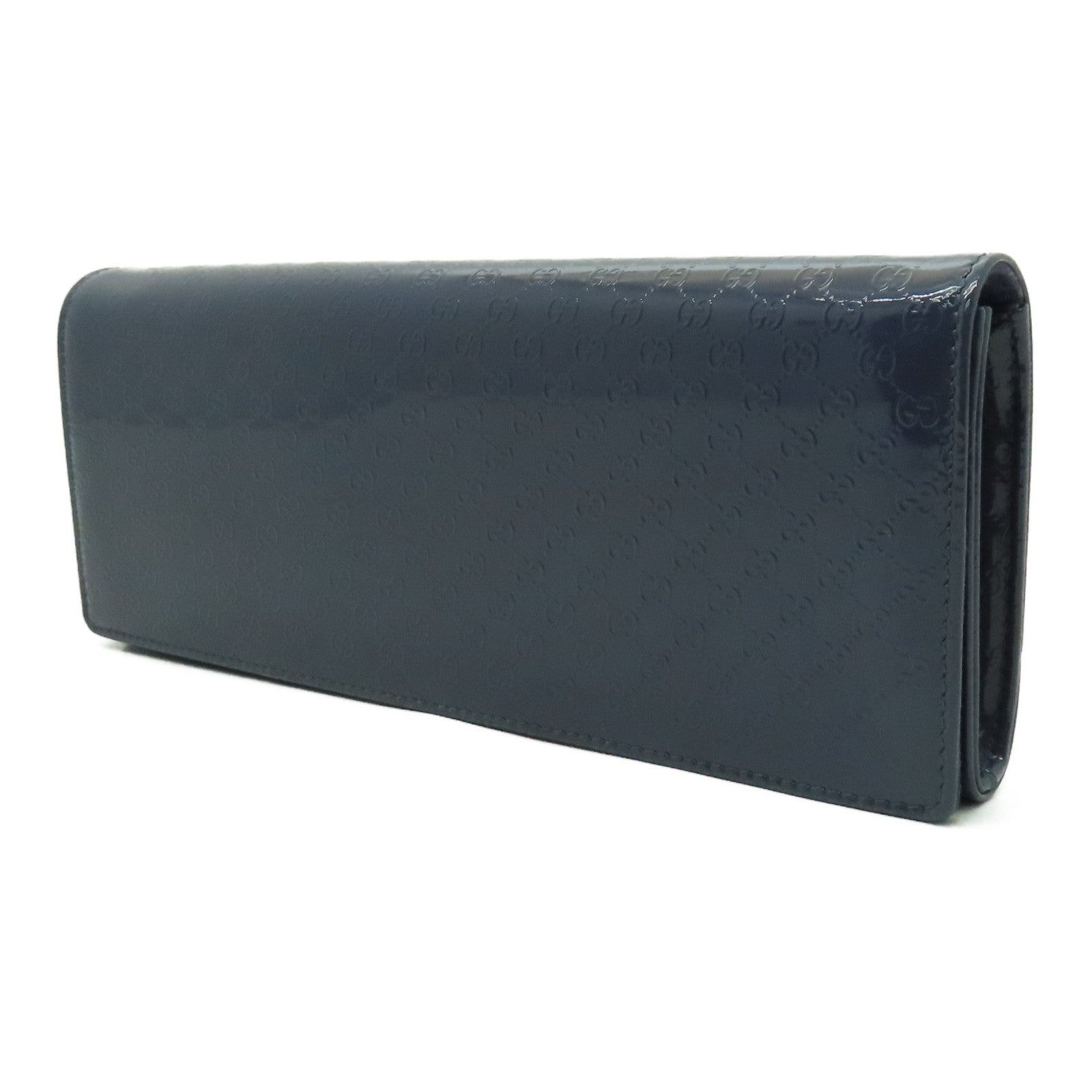 GUCCI 漆皮/壓紋皮革Clutch Bag銀扣手拿包藍色