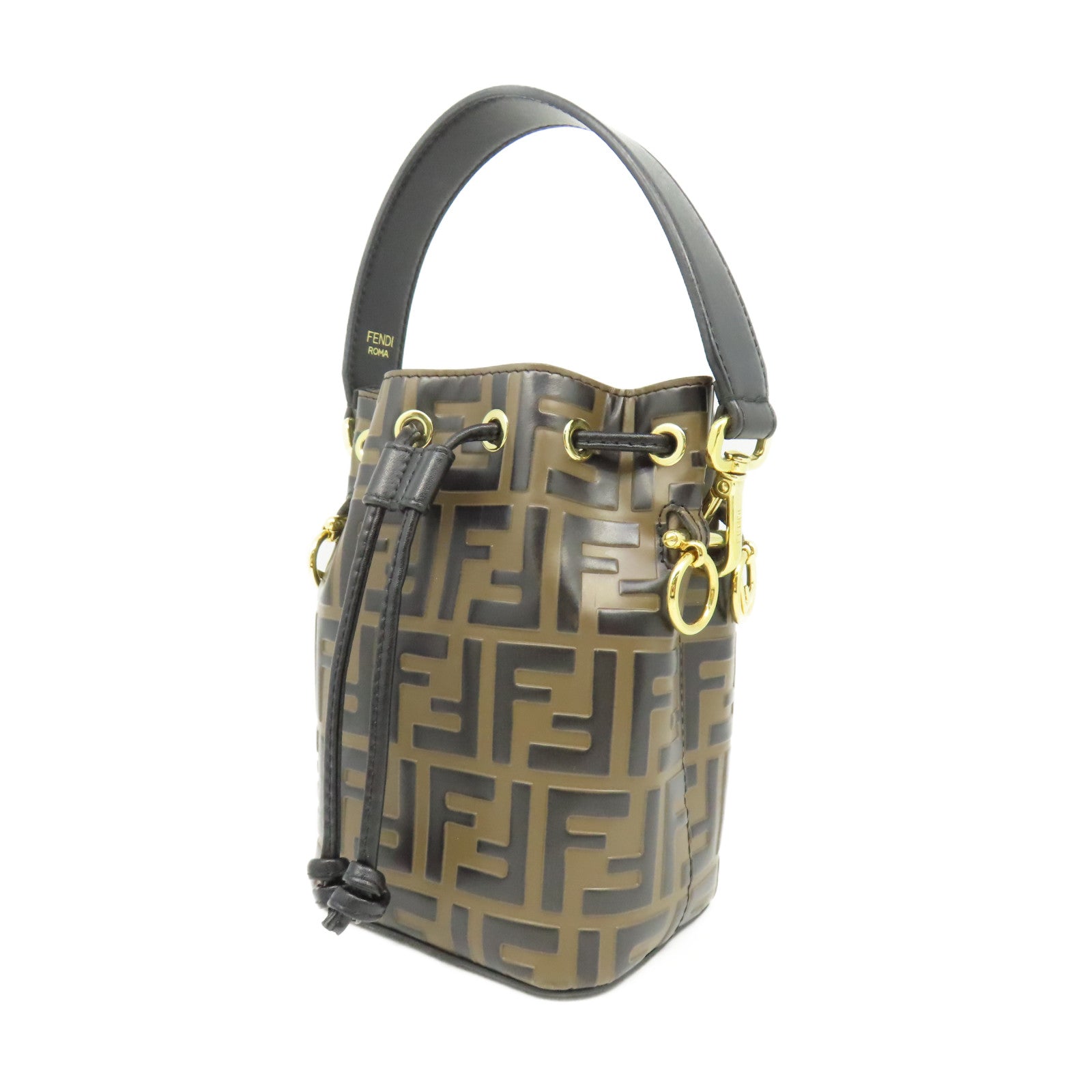 FENDI 牛皮皮革Mon Tresor金扣手挽肩背兩用袋啡色