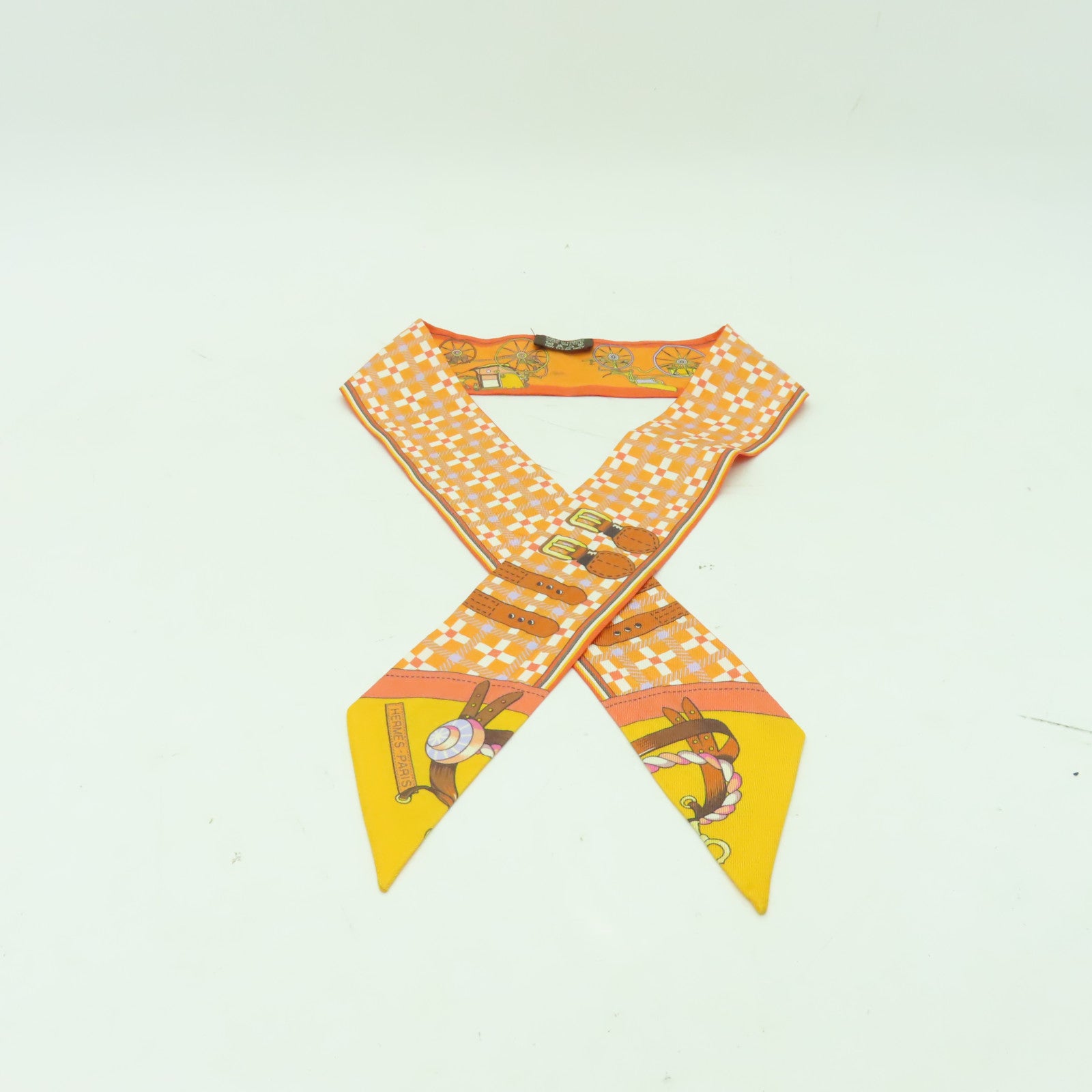 HERMES 絲質Twilly絲巾橙色/彩色