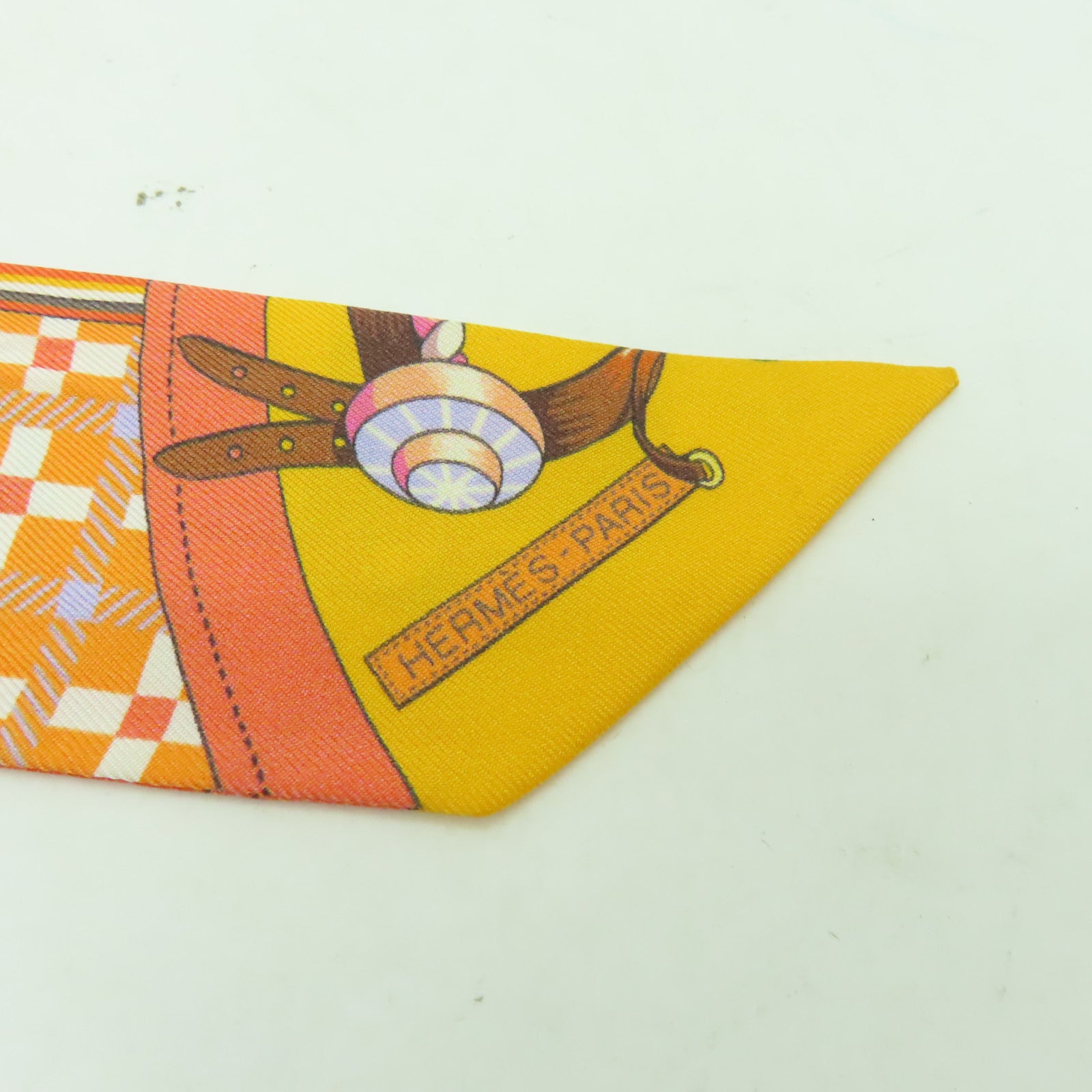 HERMES 絲質Twilly絲巾橙色/彩色