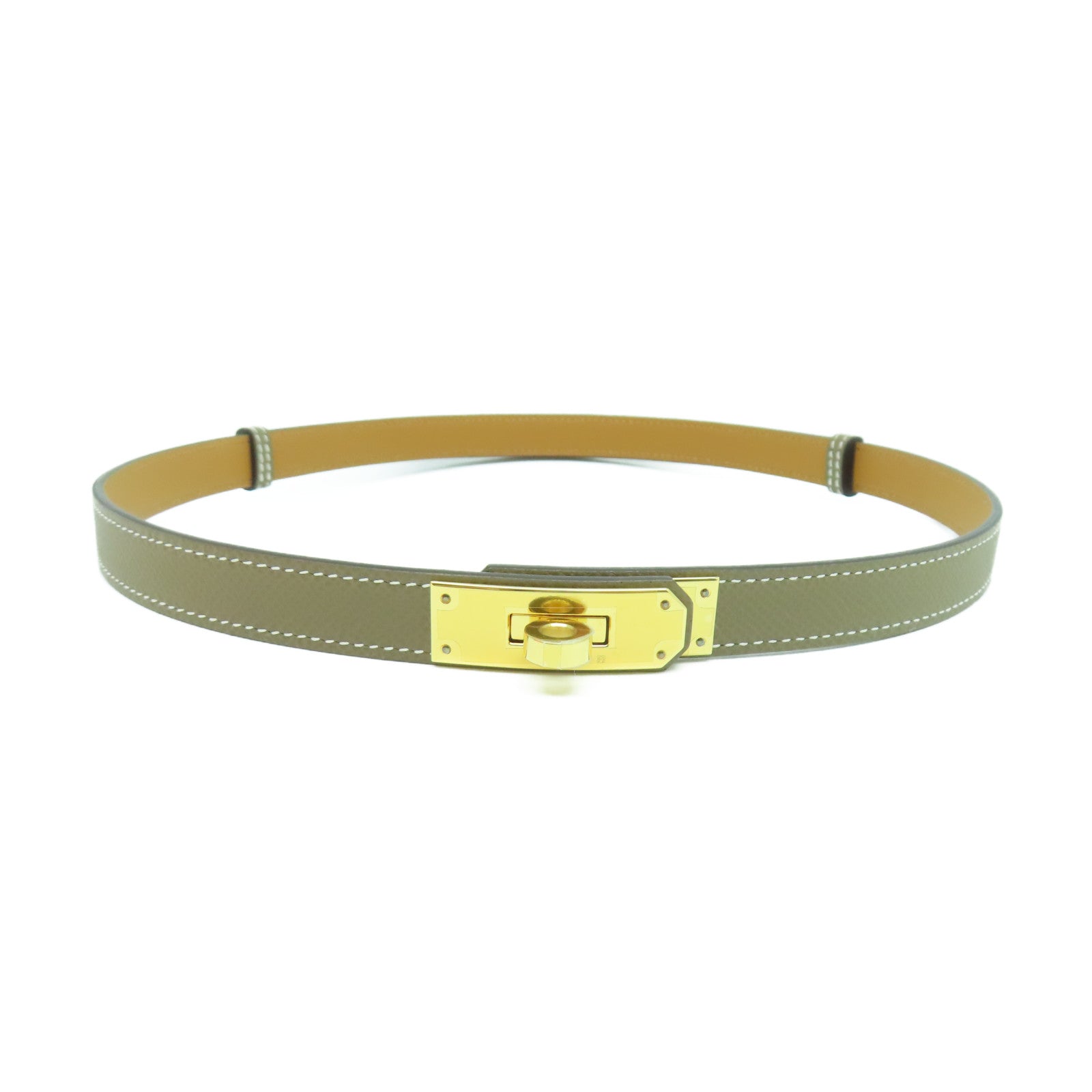 HERMES Epsom皮革Kelly Belt金扣皮帶灰色
