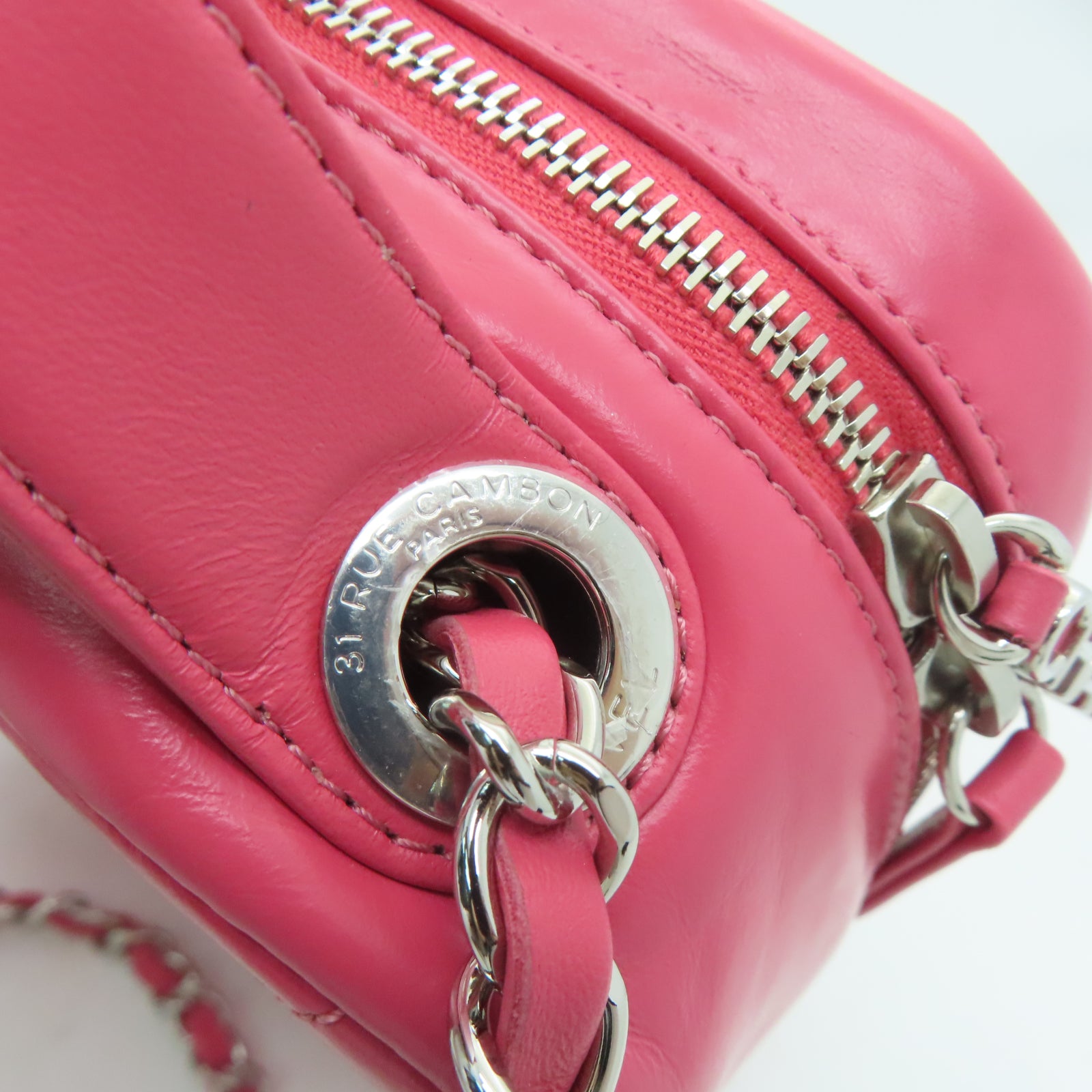 CHANEL 【激減優惠】菱格牛皮皮革Chain Shoulder Bag銀扣手挽肩背兩用袋粉紅色