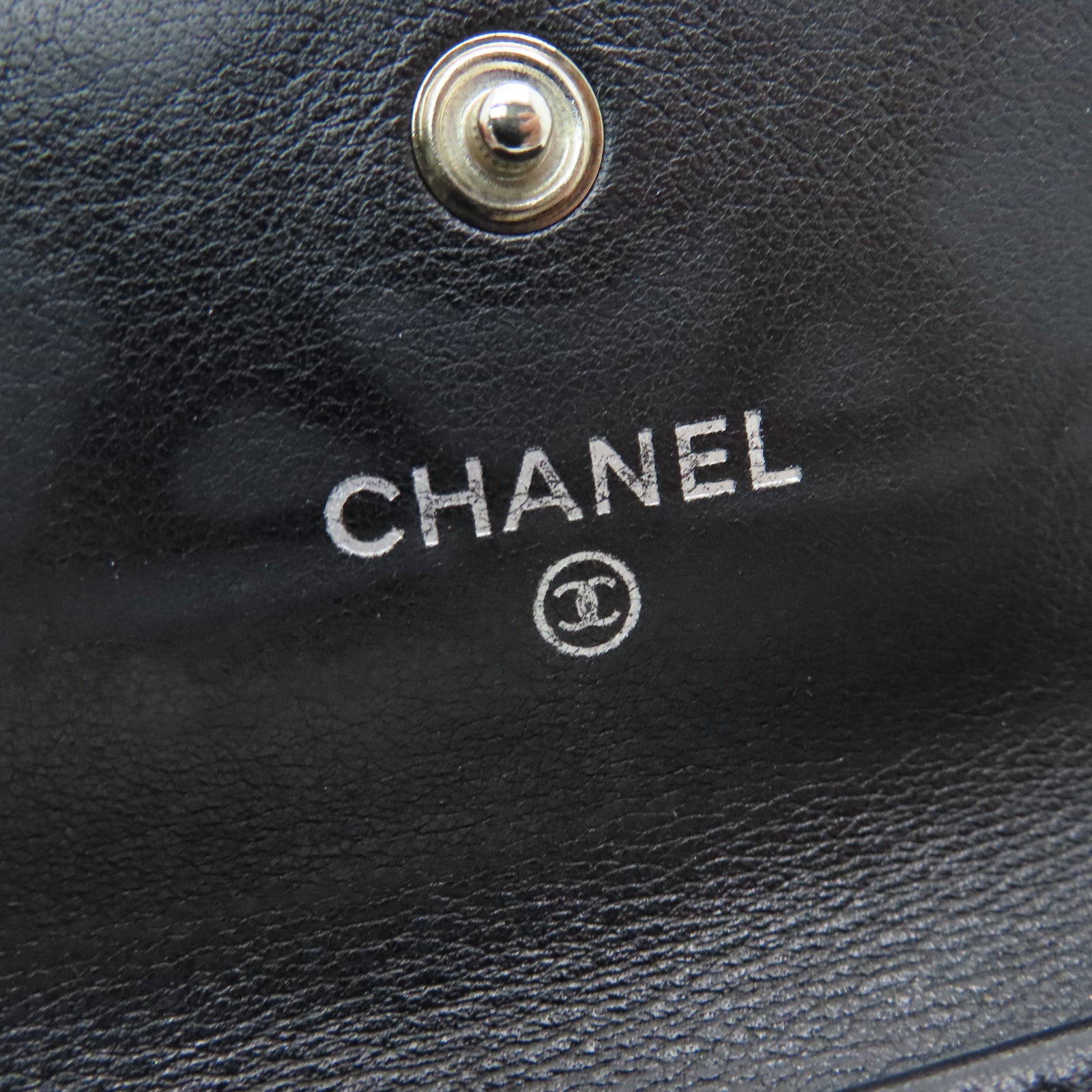 CHANEL Rhombus Patent Leather Card Case Silver Buckle Card Case Black