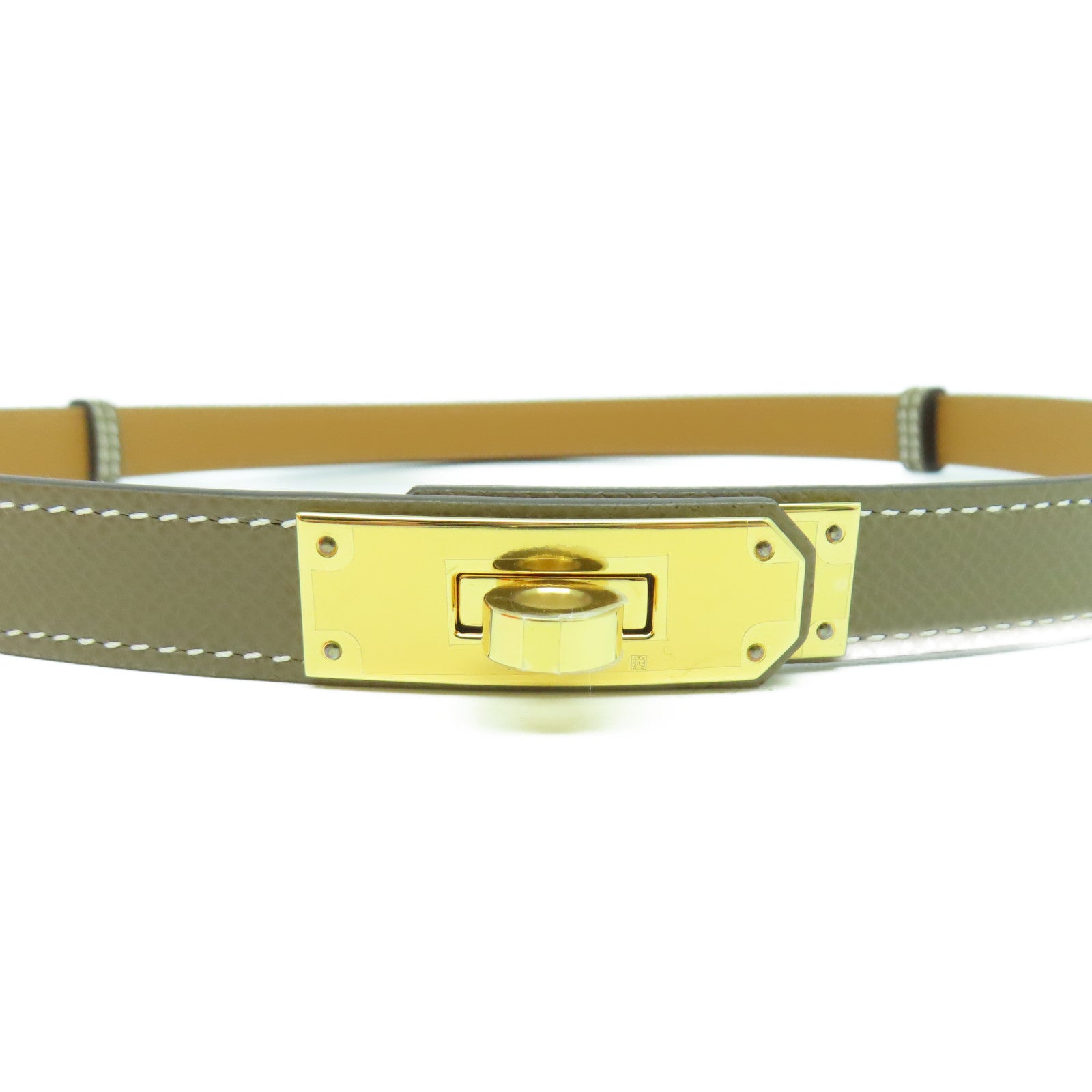 HERMES Epsom皮革Kelly Belt金扣皮帶灰色