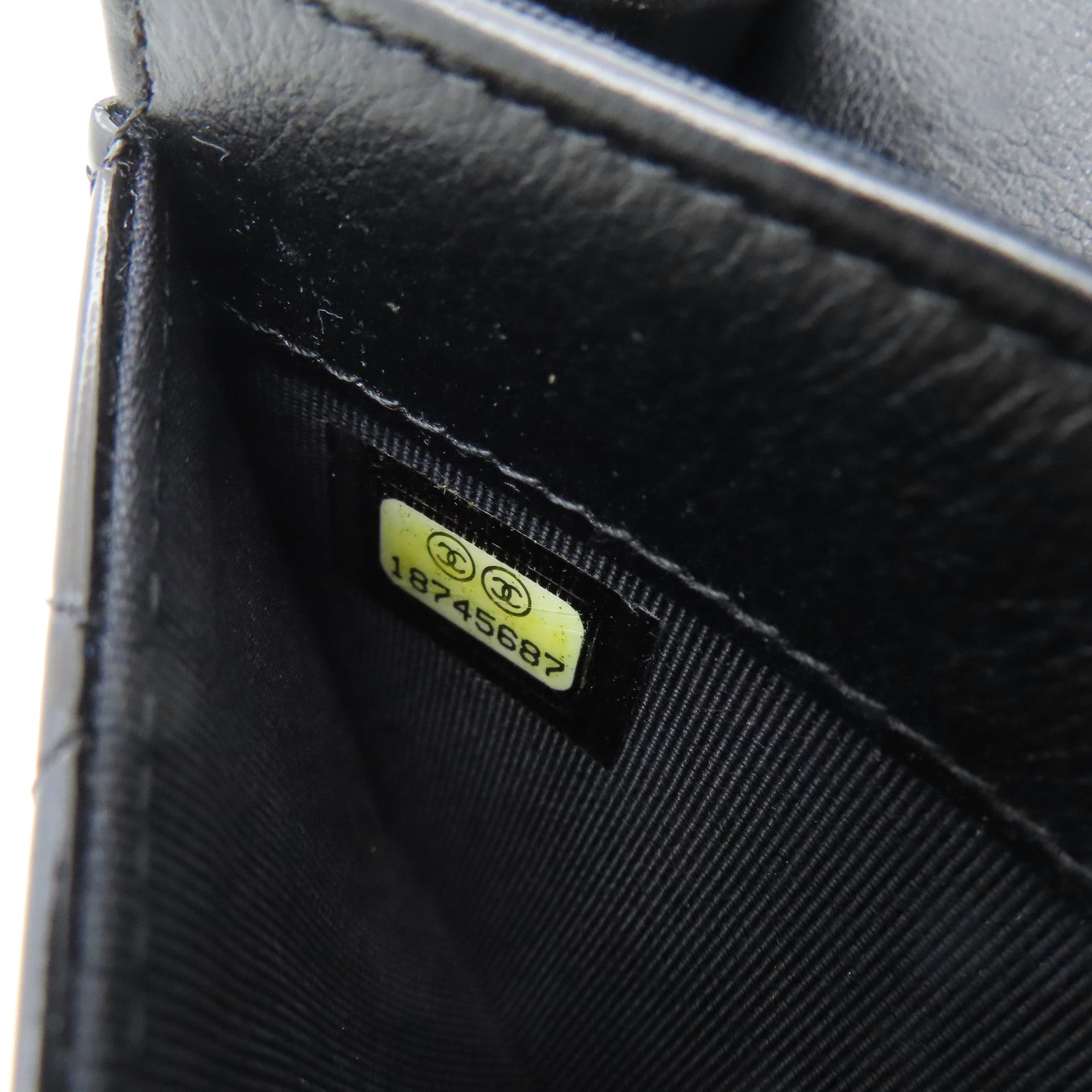 CHANEL Rhombus Patent Leather Card Case Silver Buckle Card Case Black