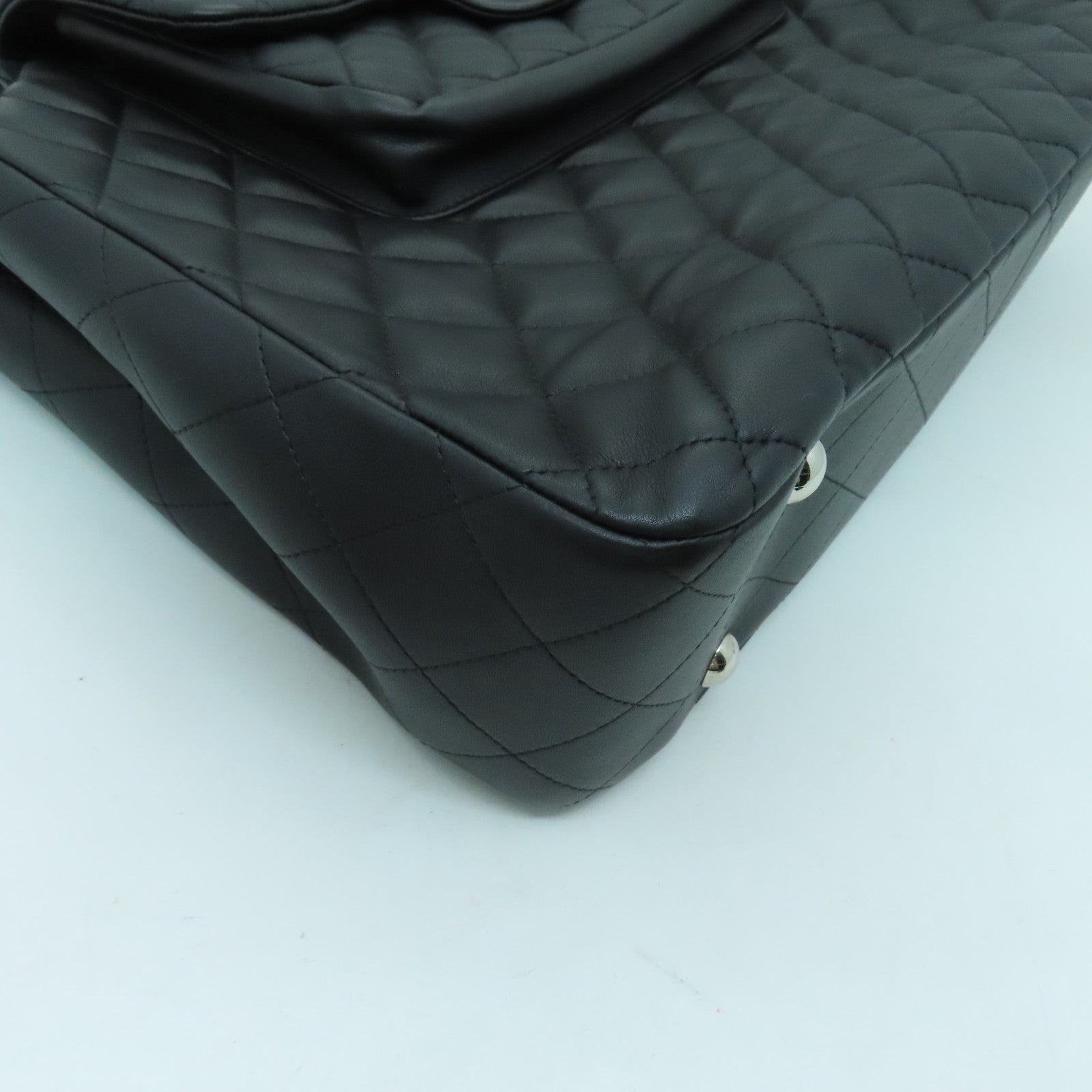 CHANEL 菱格羊皮皮革Totebag銀扣鏈帶肩背袋黑色