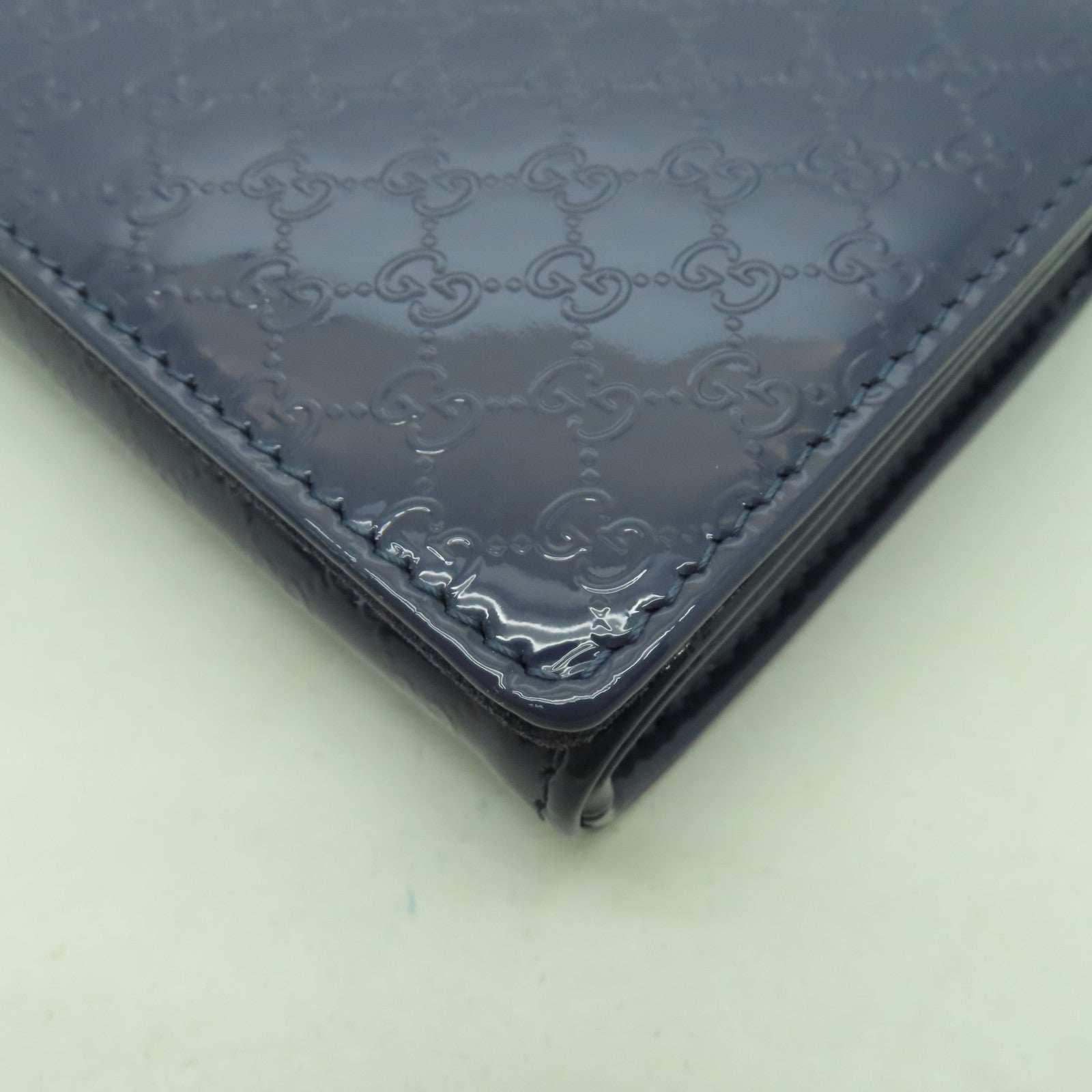 GUCCI 漆皮/壓紋皮革Clutch Bag銀扣手拿包藍色