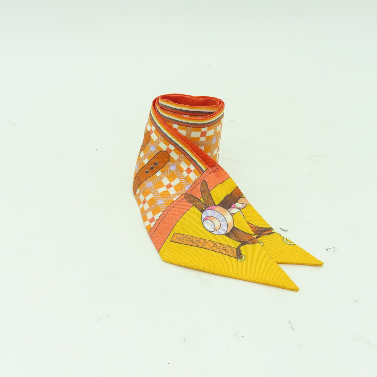 HERMES 絲質Twilly絲巾橙色/彩色
