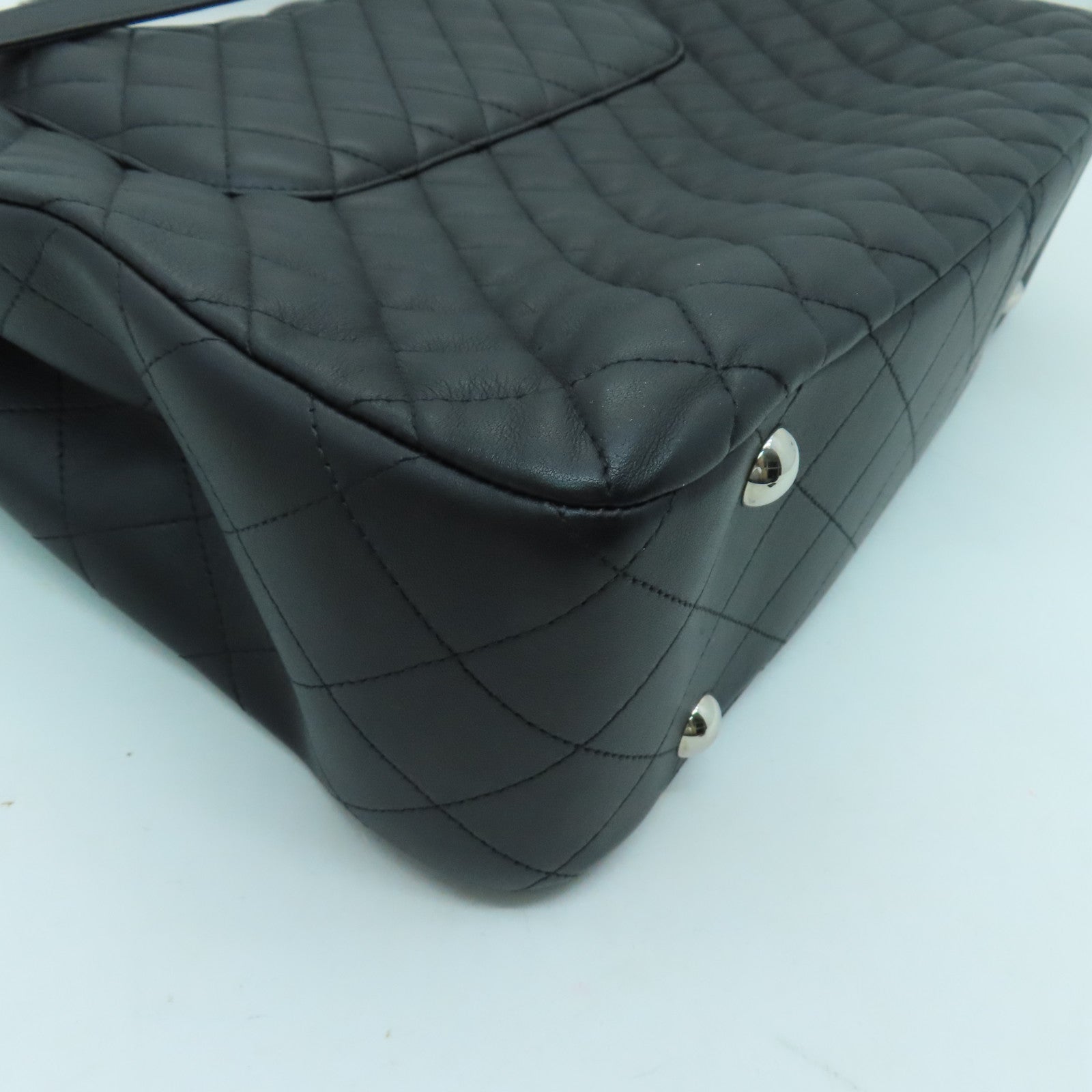 CHANEL 菱格羊皮皮革Totebag銀扣鏈帶肩背袋黑色