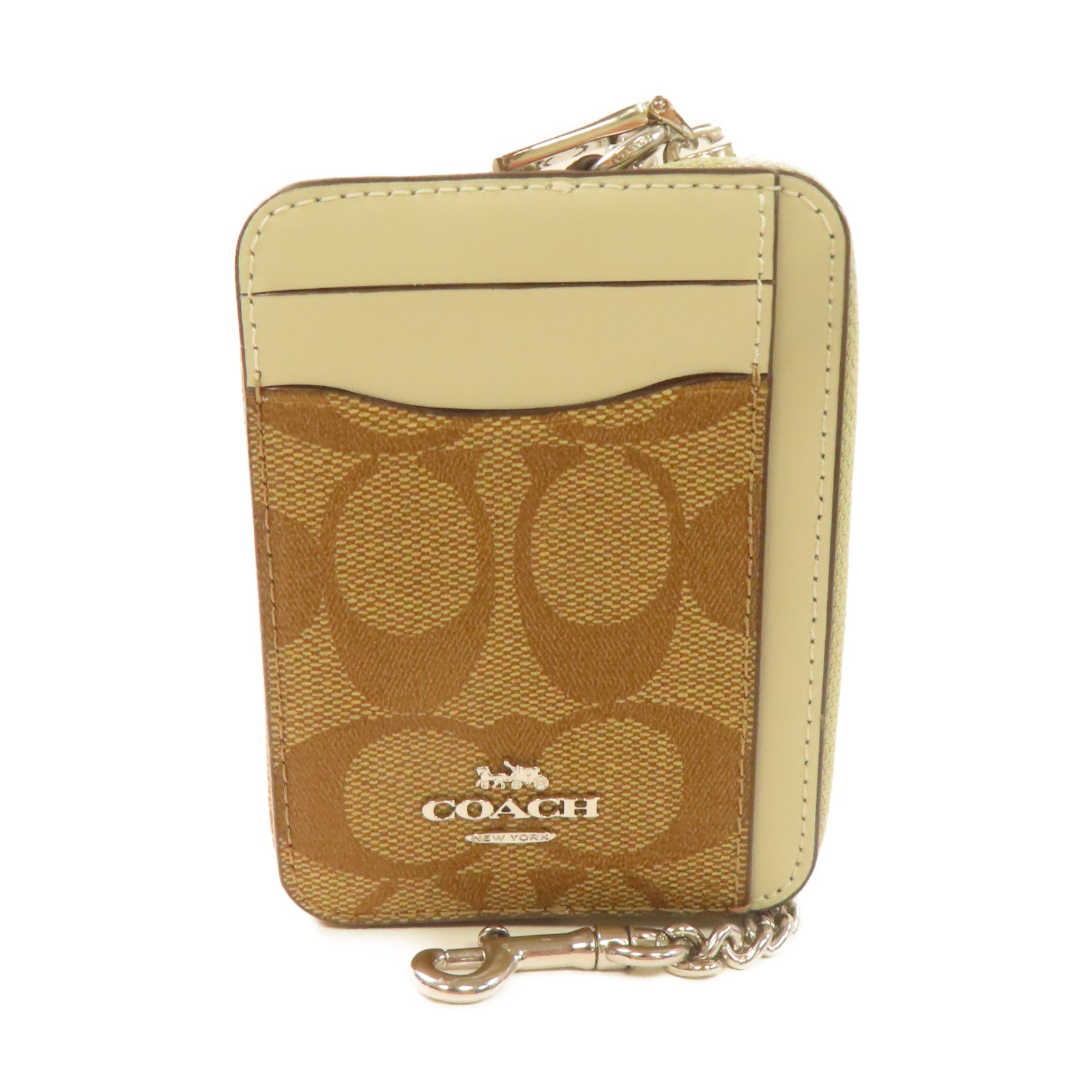 COACH 塗層帆布Card Case卡片套啡色/米白色
