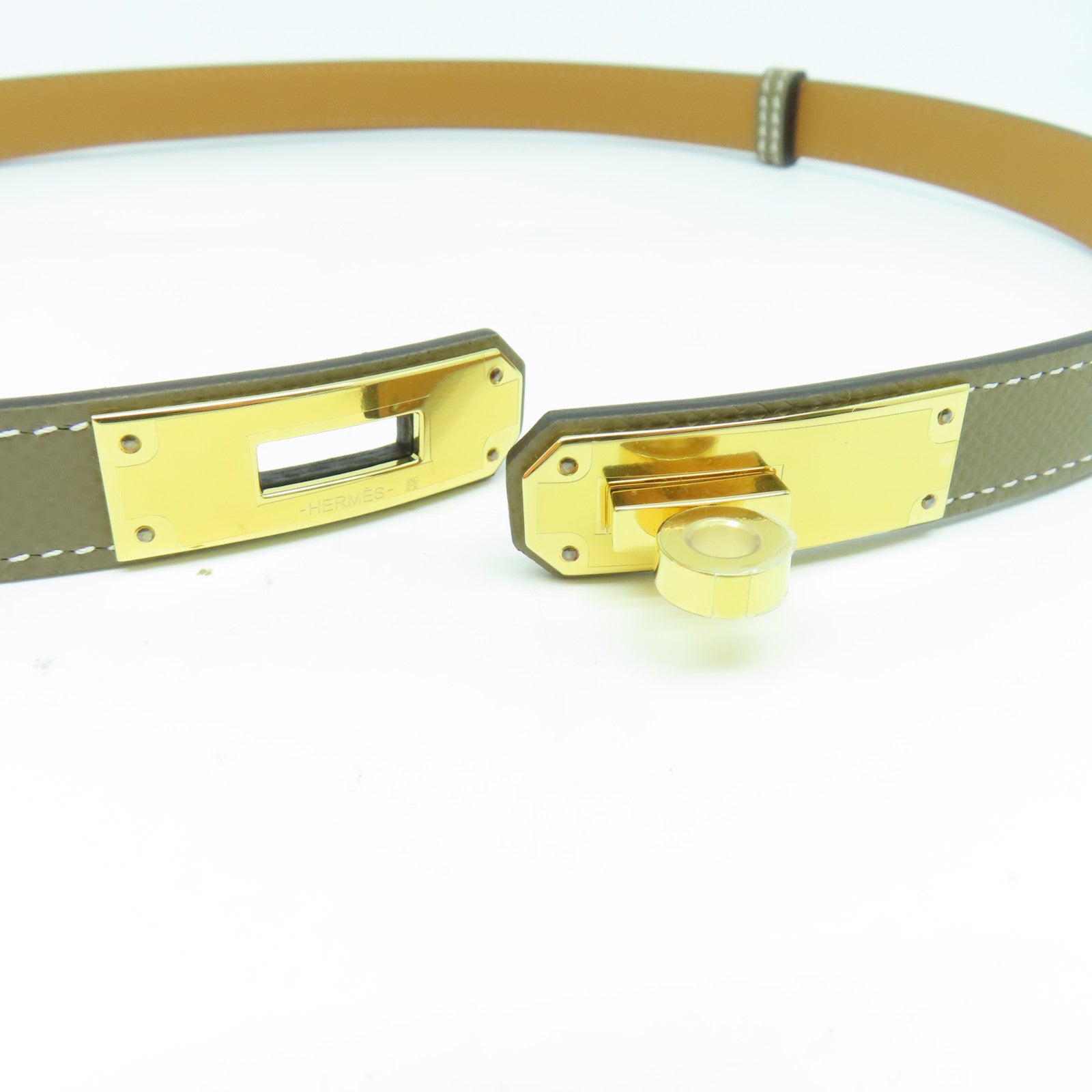 HERMES Epsom皮革Kelly Belt金扣皮帶灰色