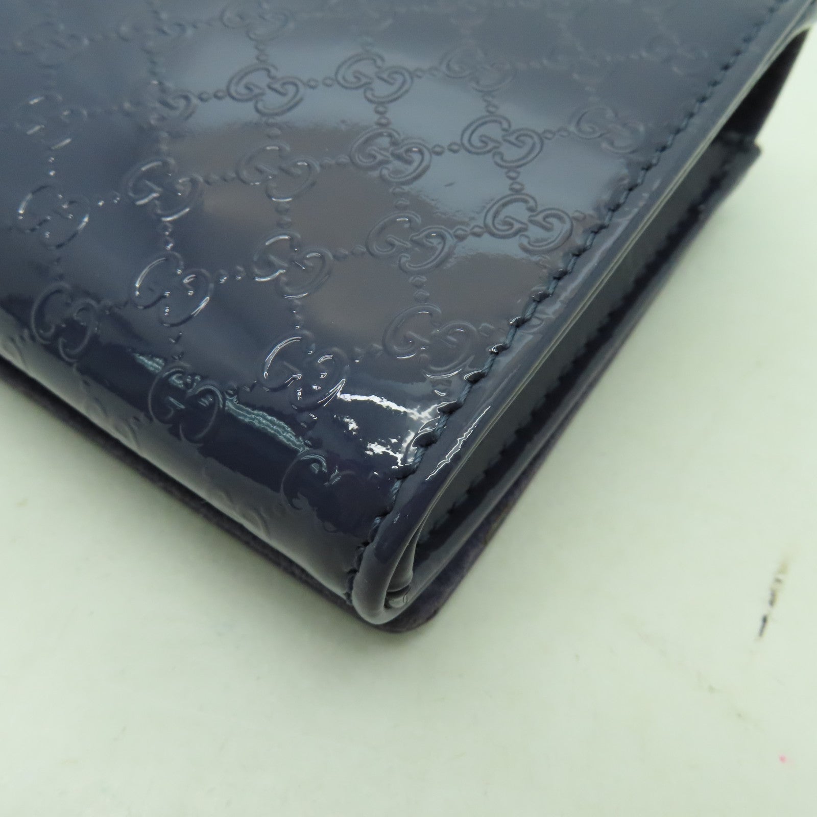 GUCCI 漆皮/壓紋皮革Clutch Bag銀扣手拿包藍色