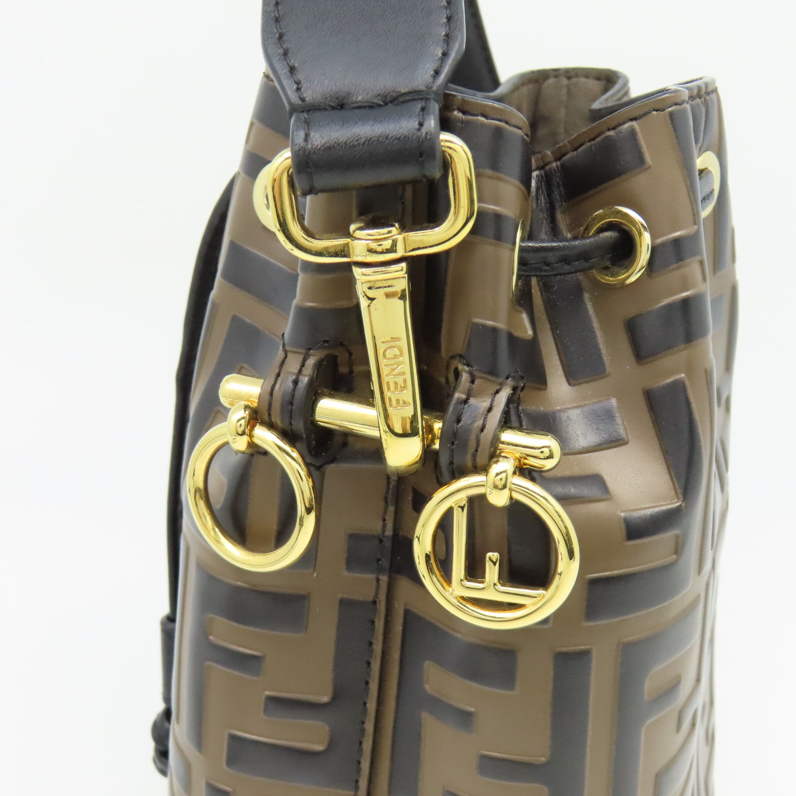 FENDI 牛皮皮革Mon Tresor金扣手挽肩背兩用袋啡色