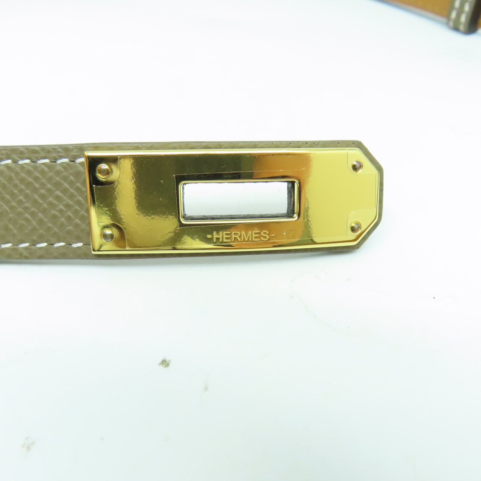 HERMES Epsom皮革Kelly Belt金扣皮帶灰色