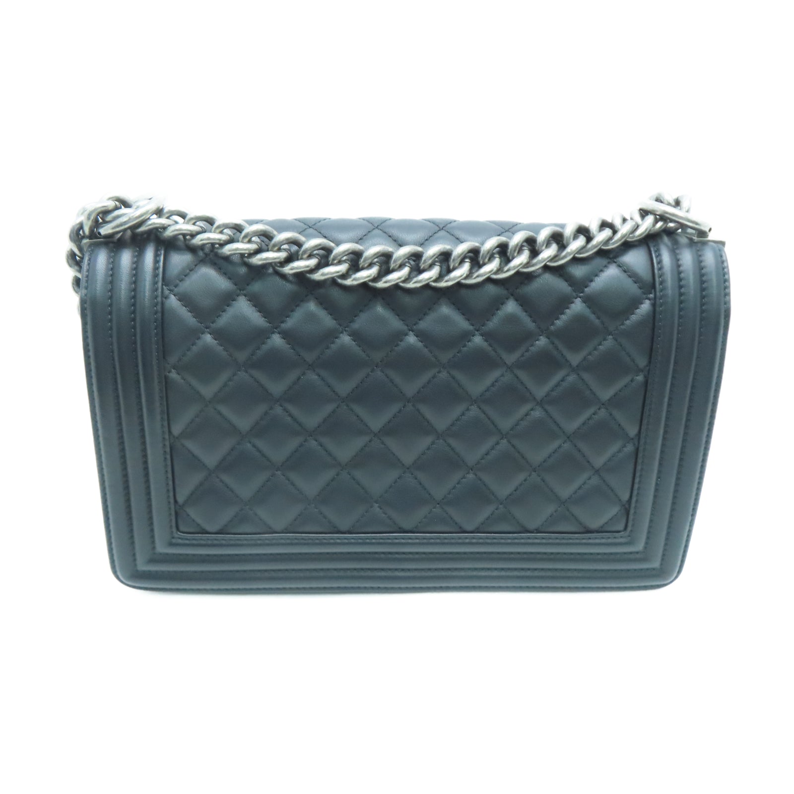 CHANEL Lingge cowhide leather Boy Shoulder Bag silver buckle chain shoulder bag black