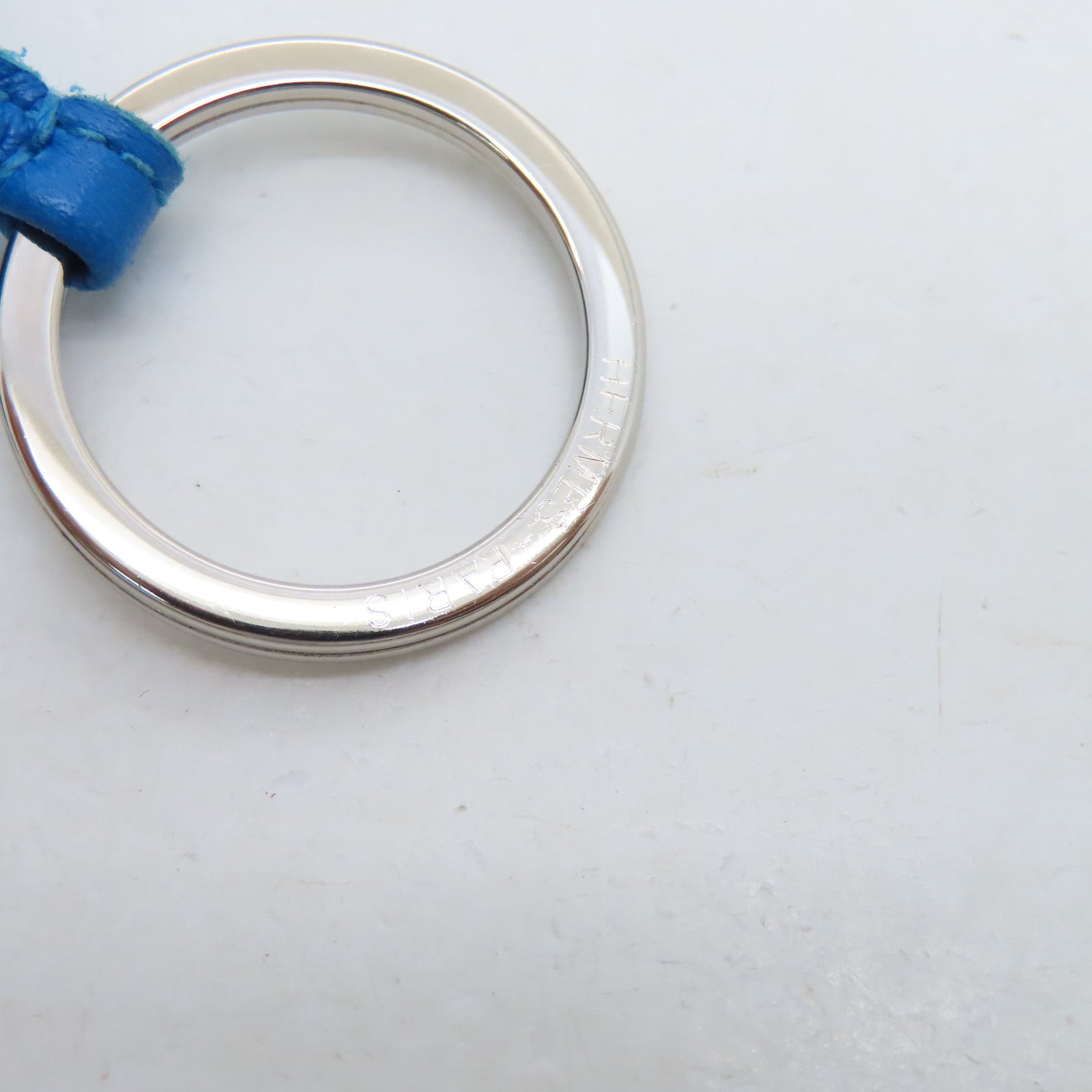 HERMES Veau Swift Leather Carmen Silver Buckle Charm Blue