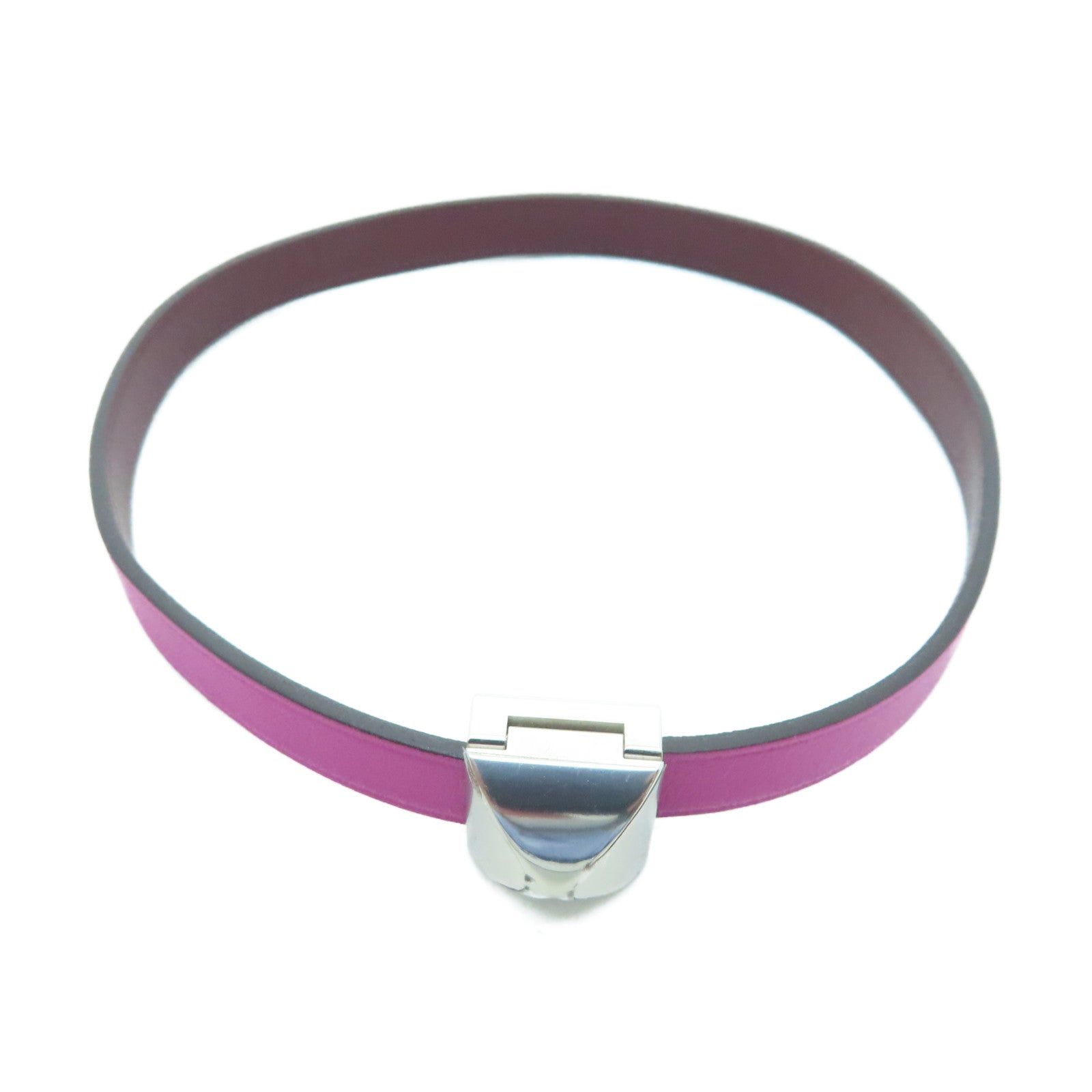 HERMES Veau Swift皮革Bracelet银扣手环木兰粉色