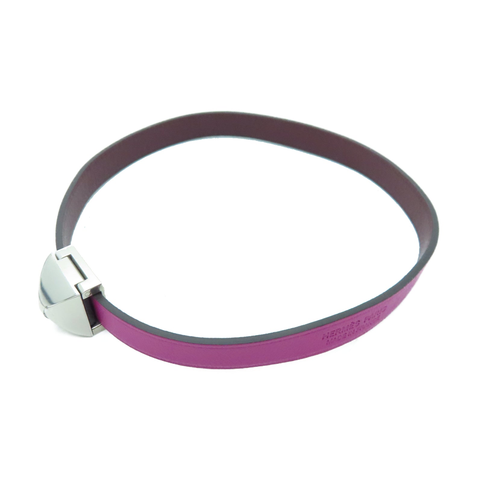 HERMES Veau Swift皮革Bracelet银扣手环木兰粉色