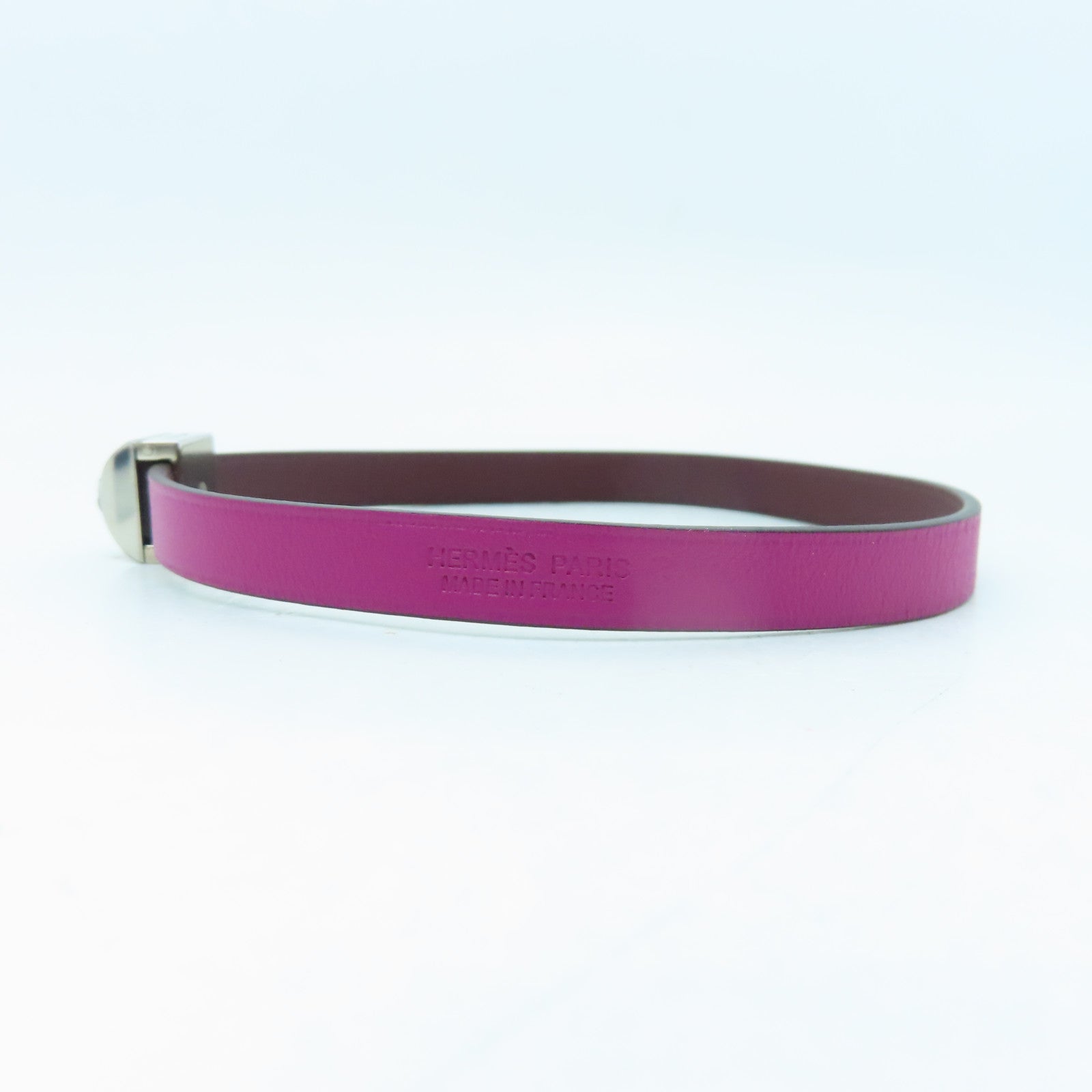 HERMES Veau Swift皮革Bracelet银扣手环木兰粉色