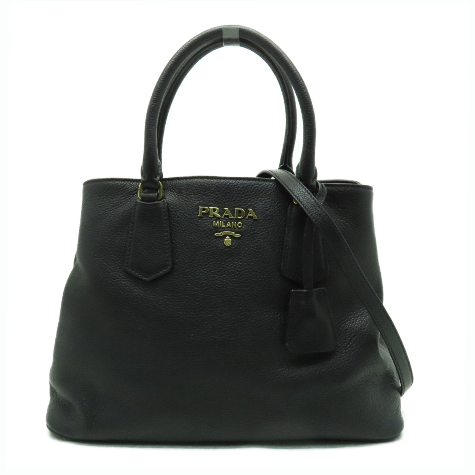 PRADA 牛皮皮革2 Way Tote Bag金扣手挽肩背兩用袋黑色