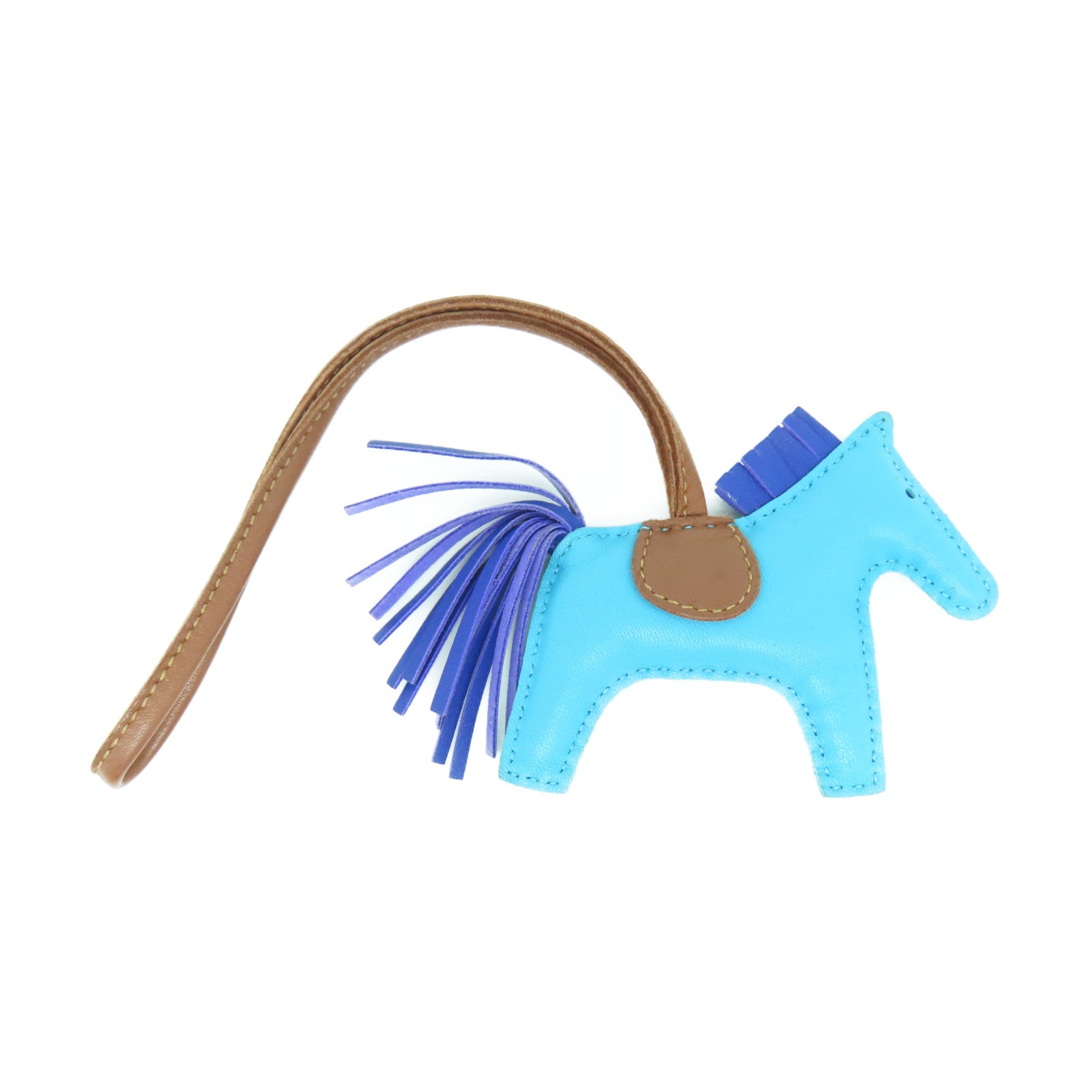 HERMES Swift皮革Rodeo PM掛飾藍色/啡色