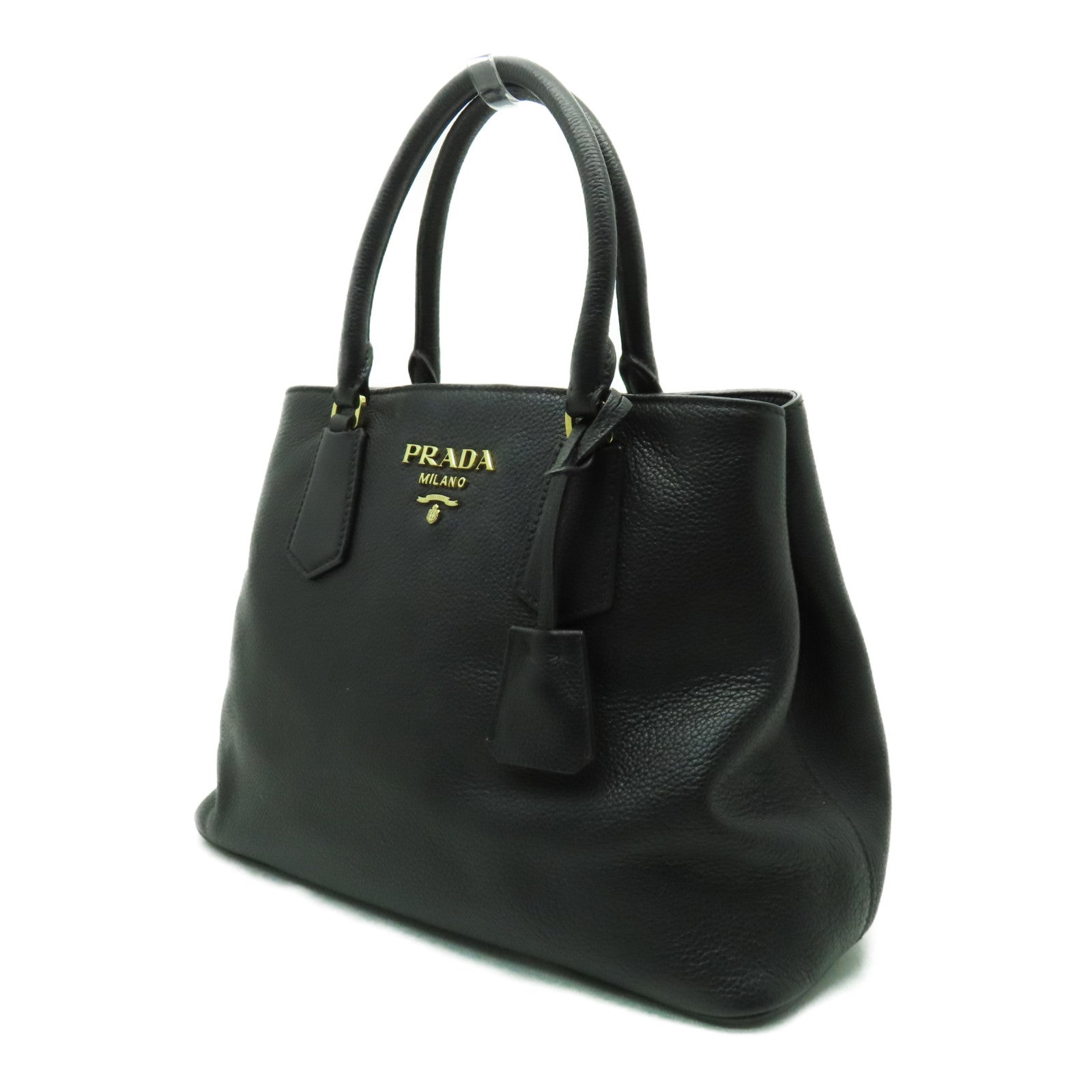 PRADA 牛皮皮革2 Way Tote Bag金扣手挽肩背兩用袋黑色