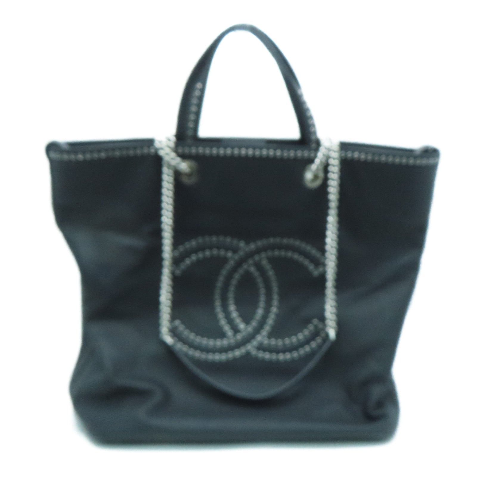 CHANEL Grained皮革Shopping Shoulder Handbag銀扣手挽肩背兩用袋黑色