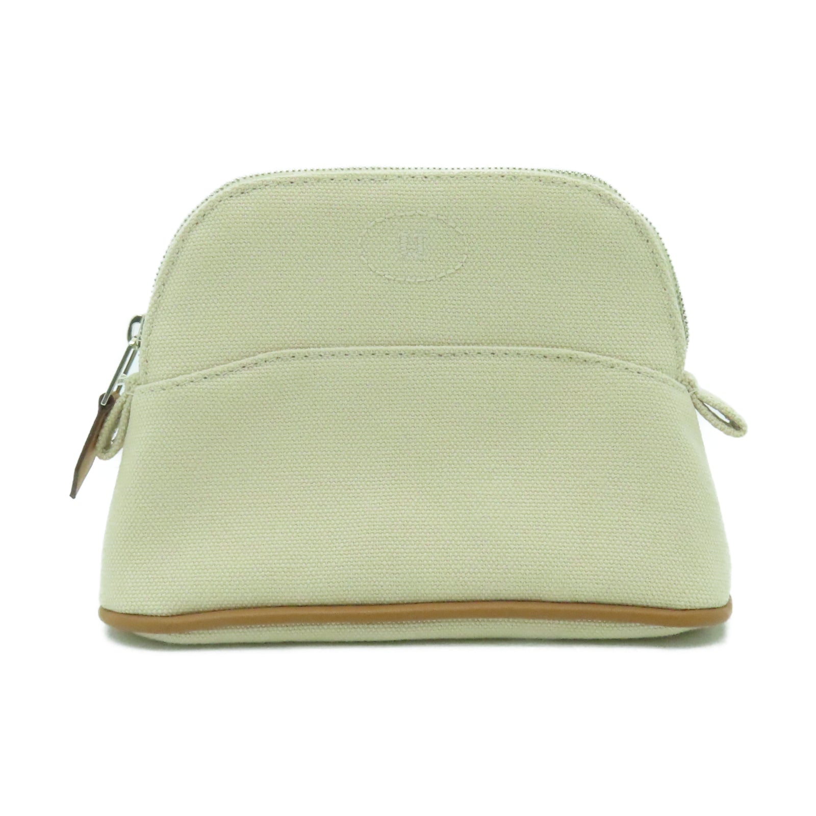 HERMES 帆布Bolide Pouch銀扣手拿包米色