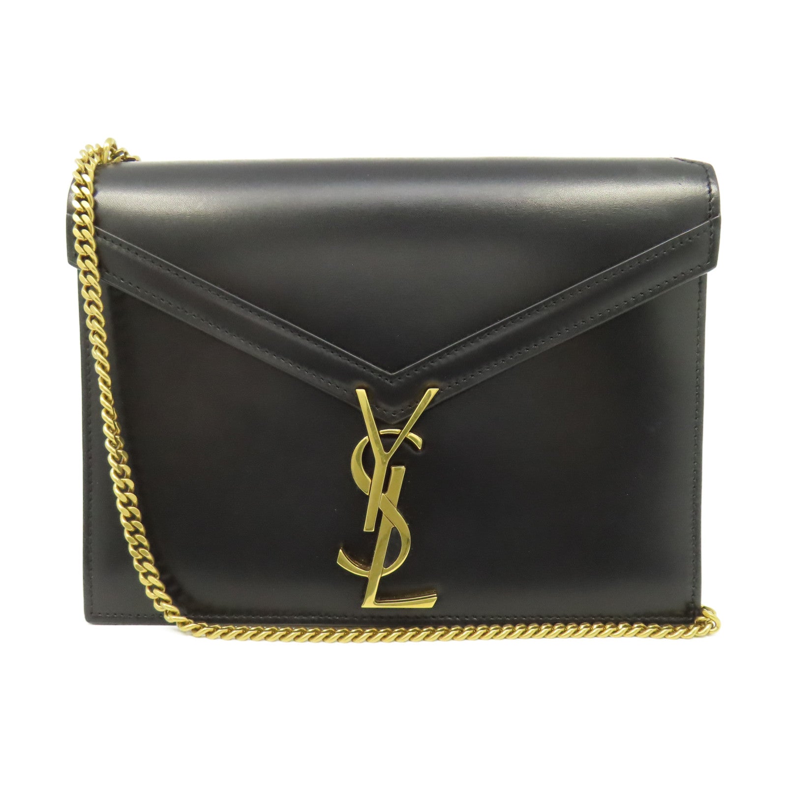 YVES SAINT LAURENT 牛皮皮革Chain Shoulder金扣鏈帶肩背袋黑色
