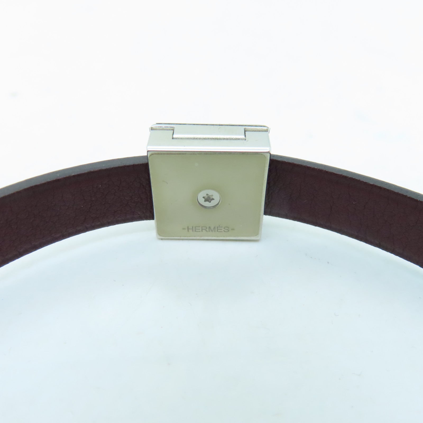 HERMES Veau Swift皮革Bracelet银扣手环木兰粉色
