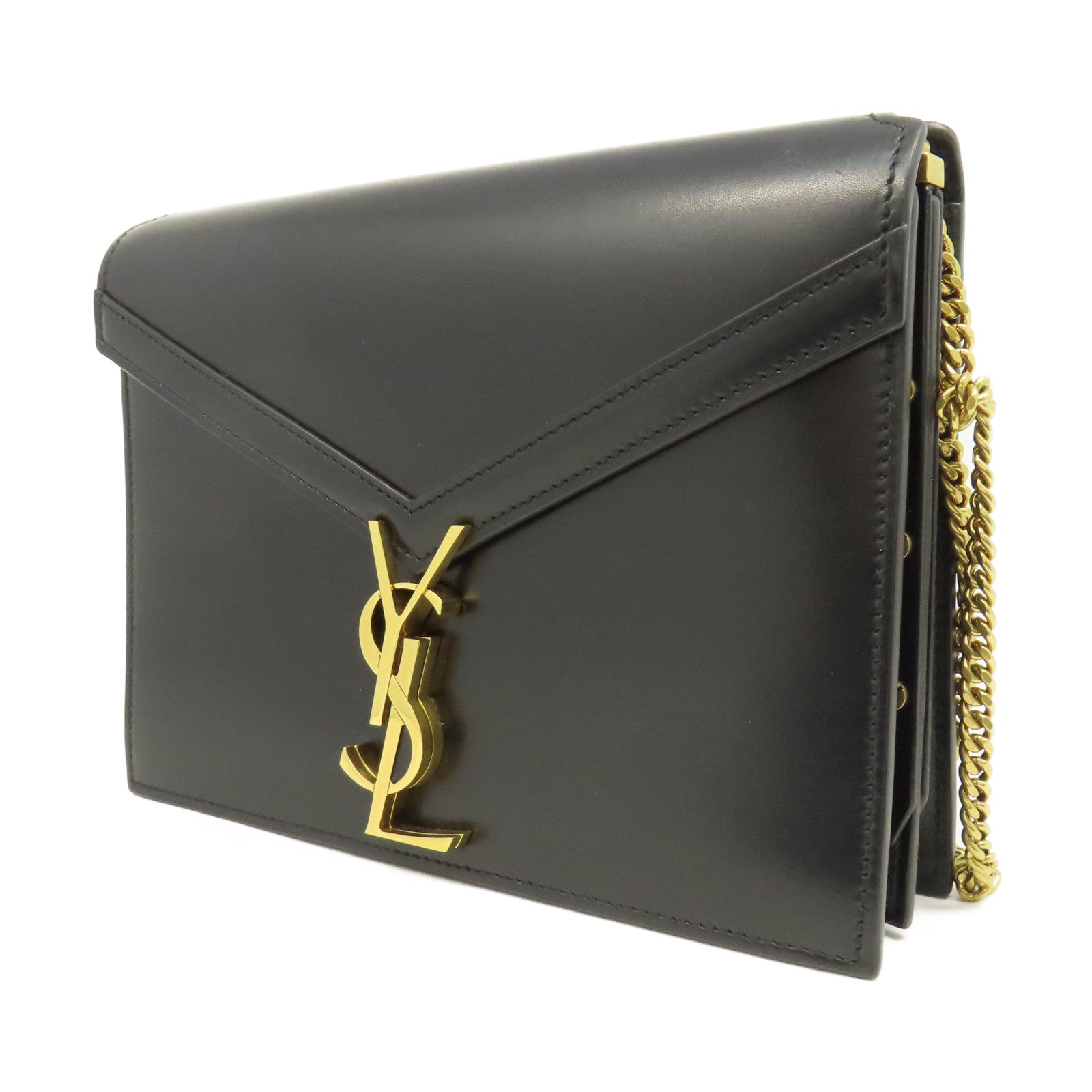 YVES SAINT LAURENT 牛皮皮革Chain Shoulder金扣鏈帶肩背袋黑色