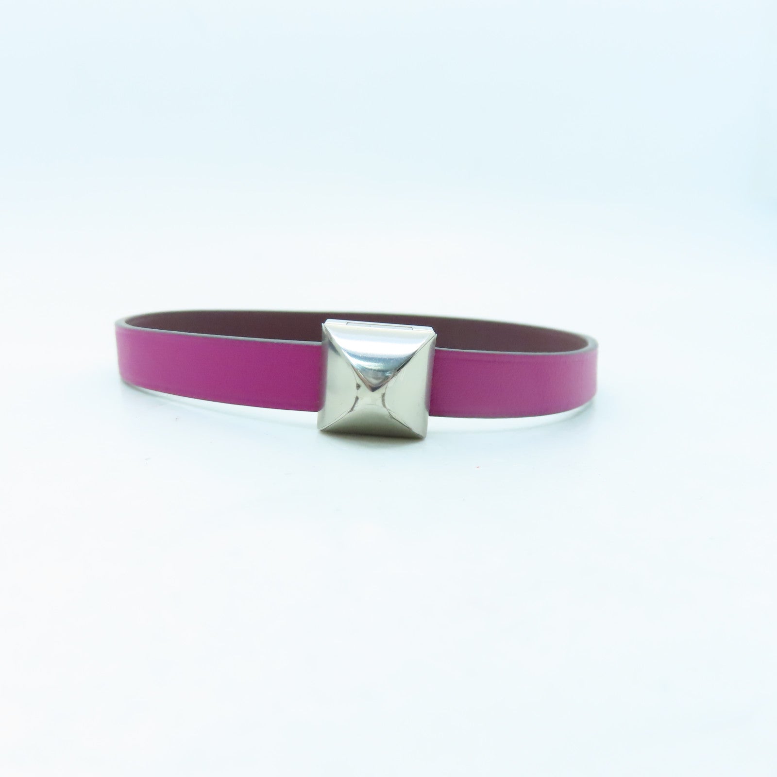 HERMES Veau Swift皮革Bracelet银扣手环木兰粉色