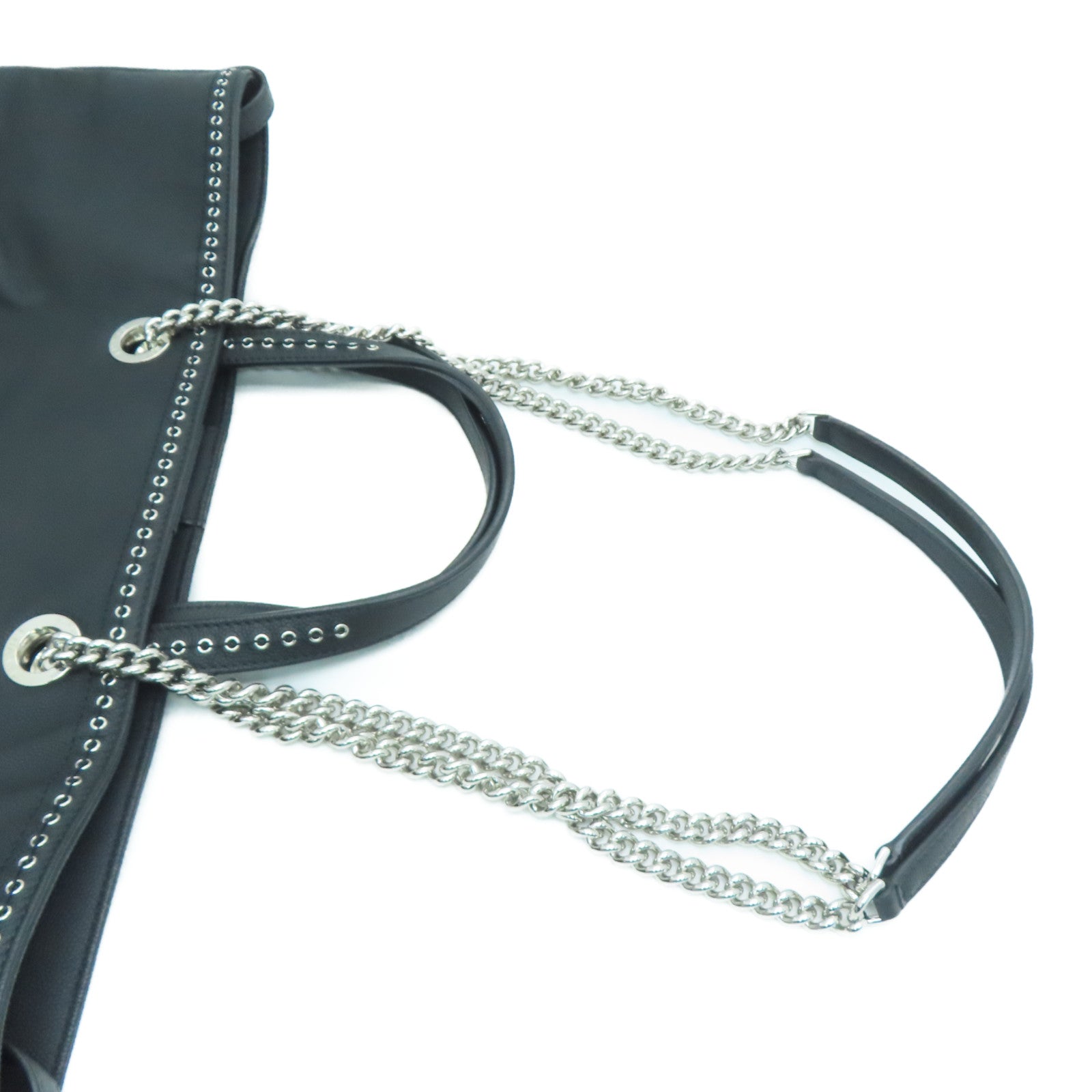 CHANEL Grained皮革Shopping Shoulder Handbag銀扣手挽肩背兩用袋黑色