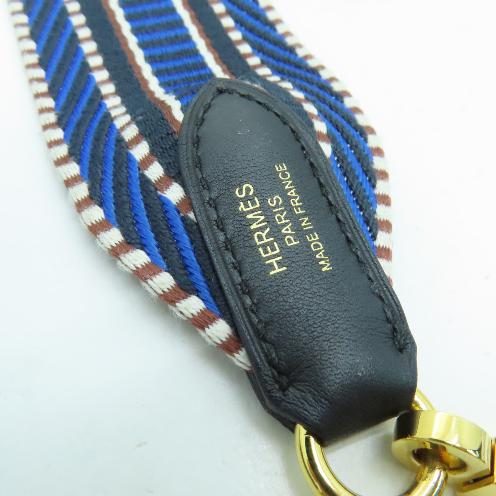HERMES 帆布Strap金扣肩帶藍色/啡色